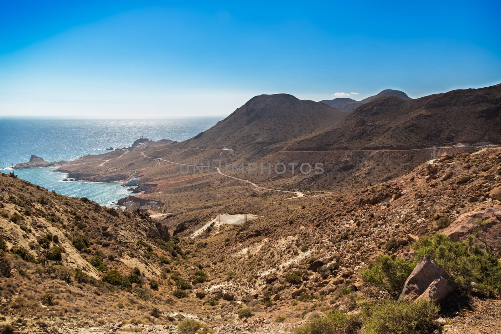 Cloudless skies at Cabo del Gato, Almeria, Spain