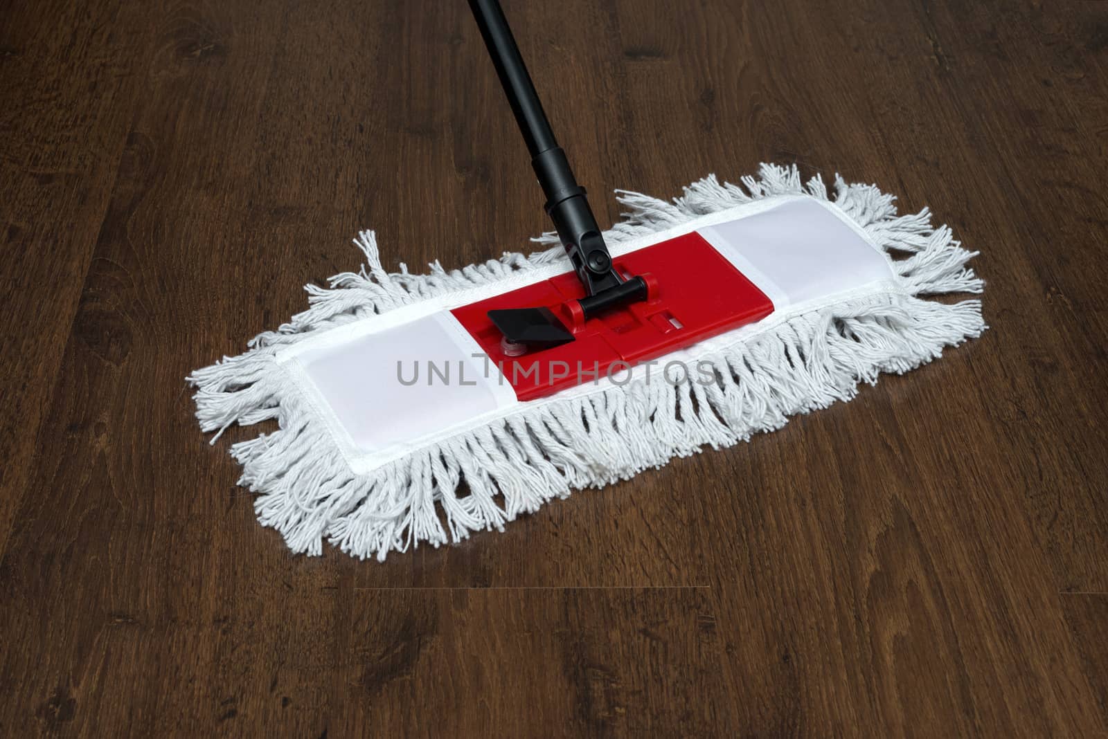 The mop on the parquet floor during cleaning