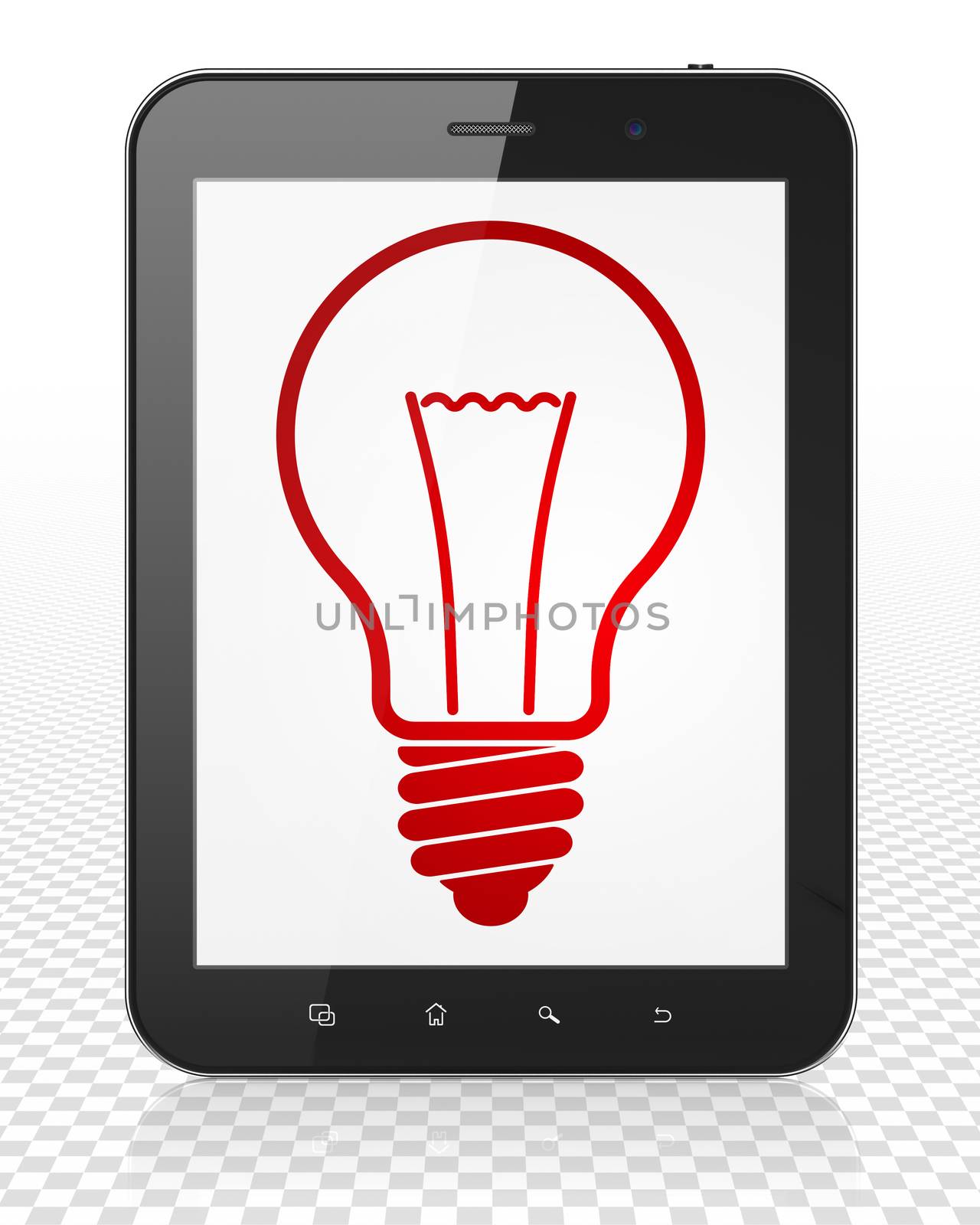 Finance concept: Tablet Pc Computer with red Light Bulb icon on display