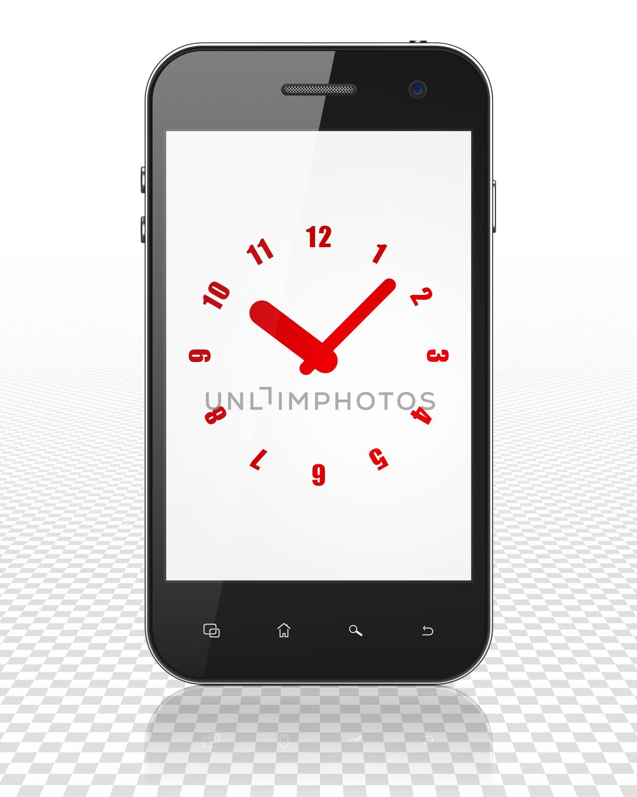 Time concept: Smartphone with red Clock icon on display