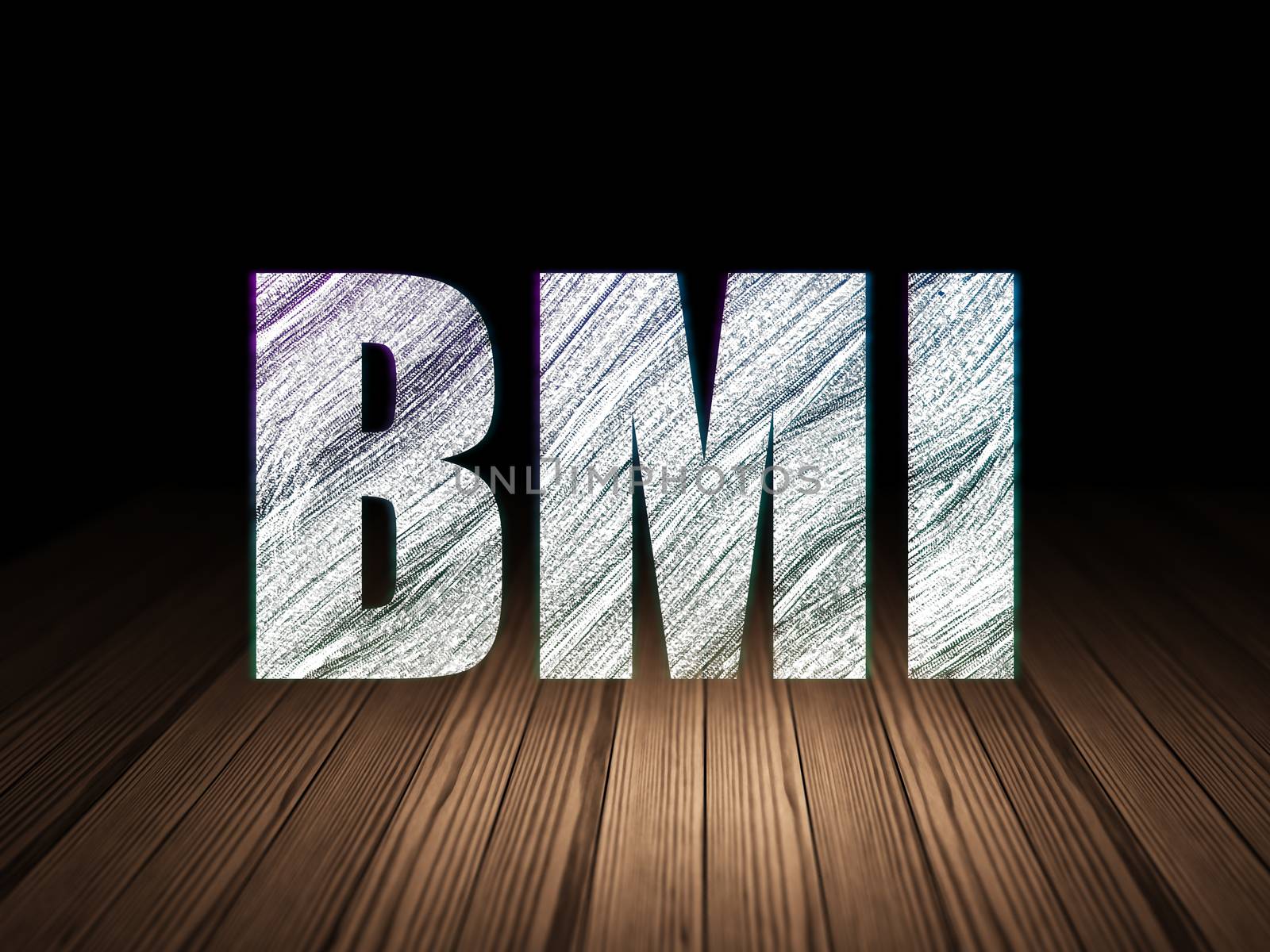 Healthcare concept: BMI in grunge dark room by maxkabakov