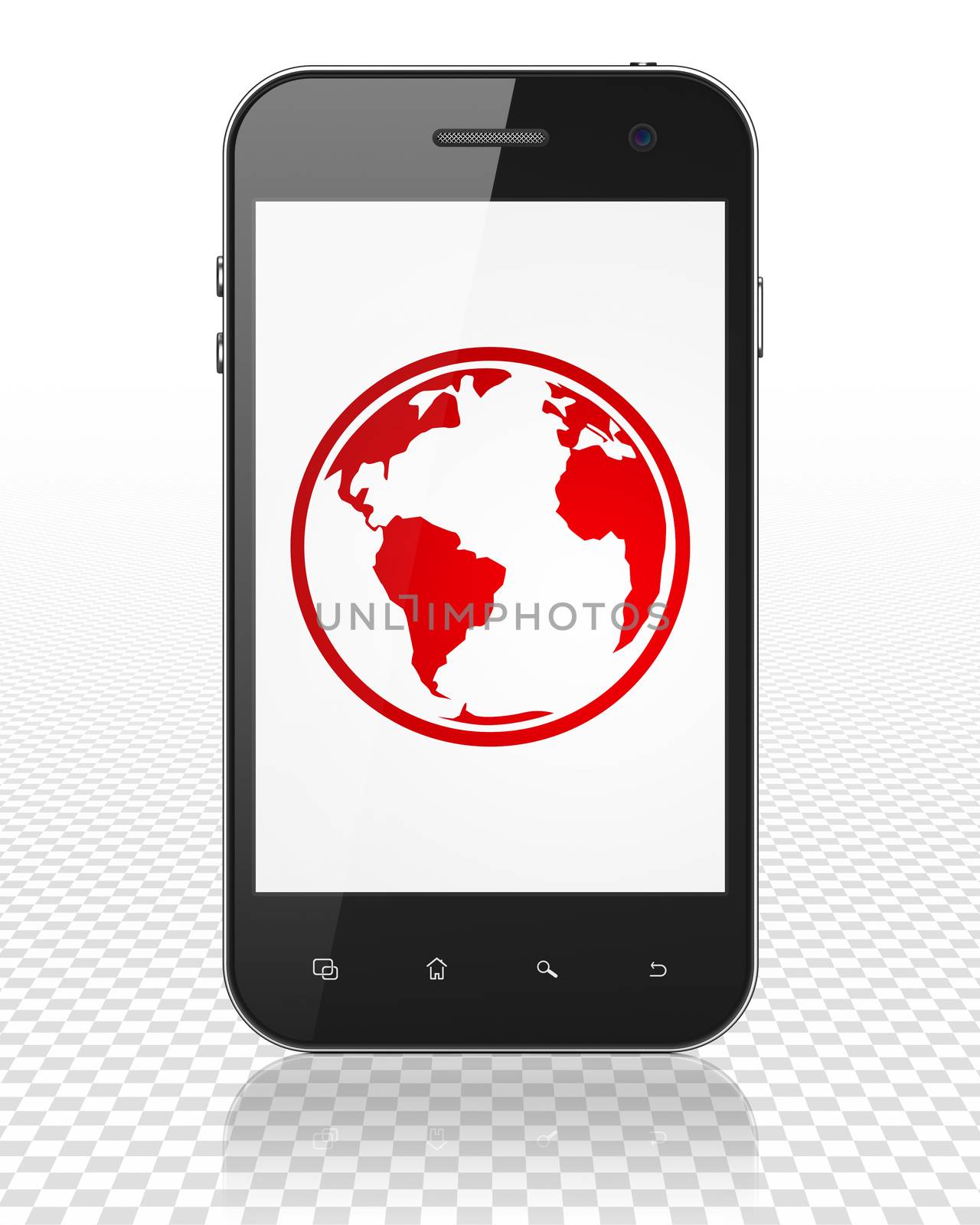 Science concept: Smartphone with red Globe icon on display