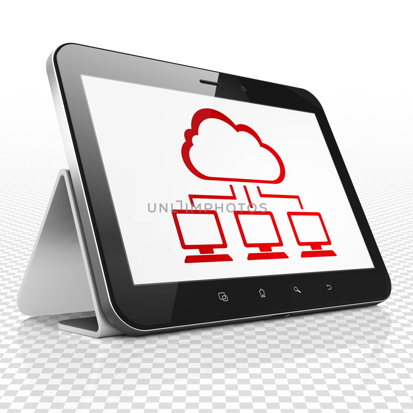 Cloud computing concept: Tablet Computer with Cloud Network on display by maxkabakov