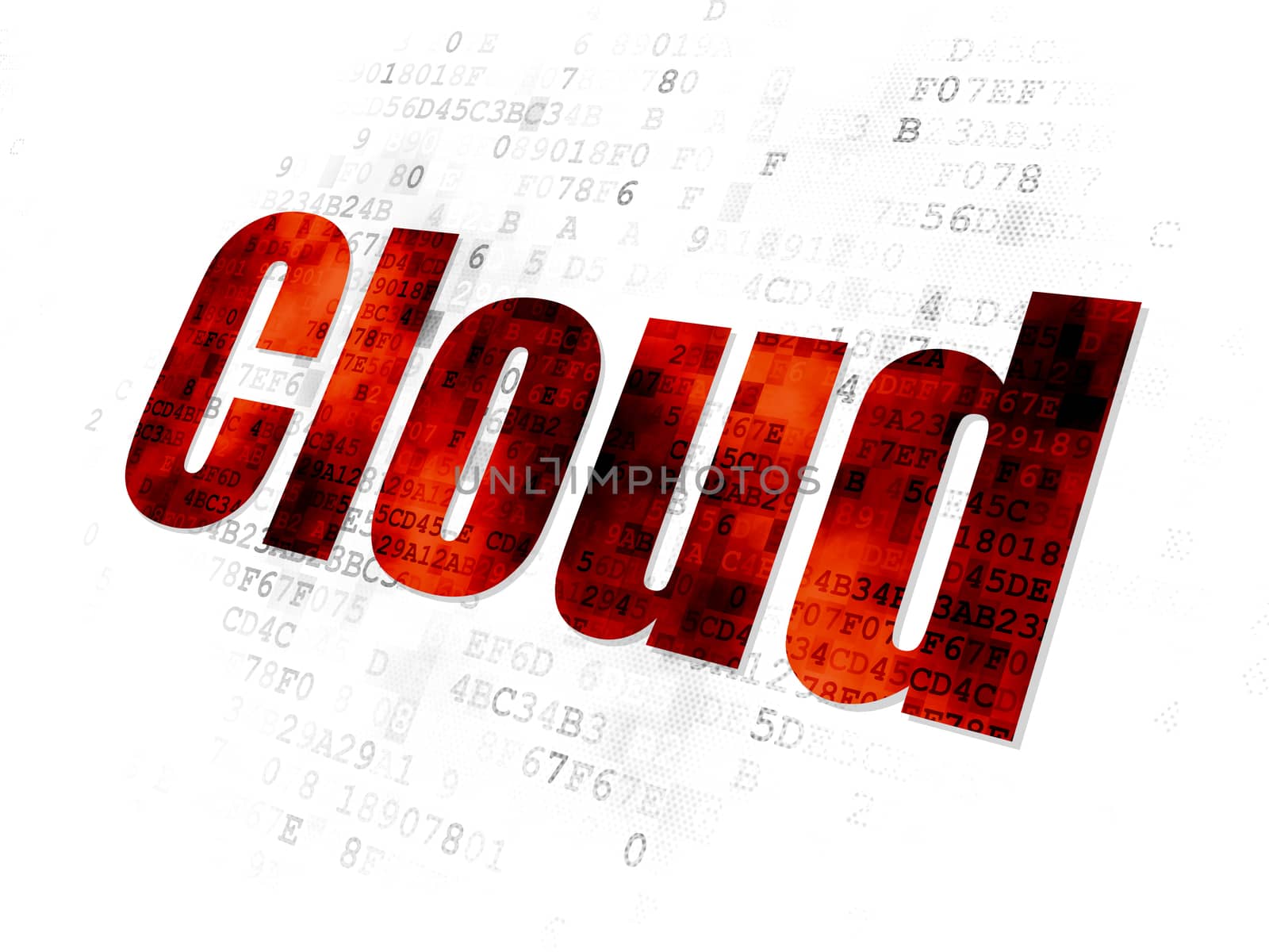 Cloud computing concept: Pixelated red text Cloud on Digital background