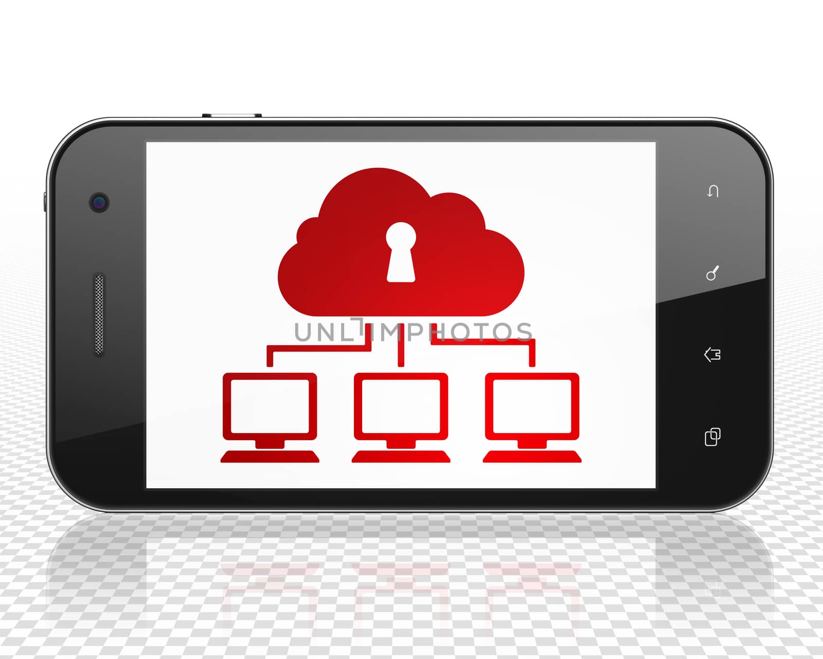 Cloud networking concept: Smartphone with red Cloud Network icon on display