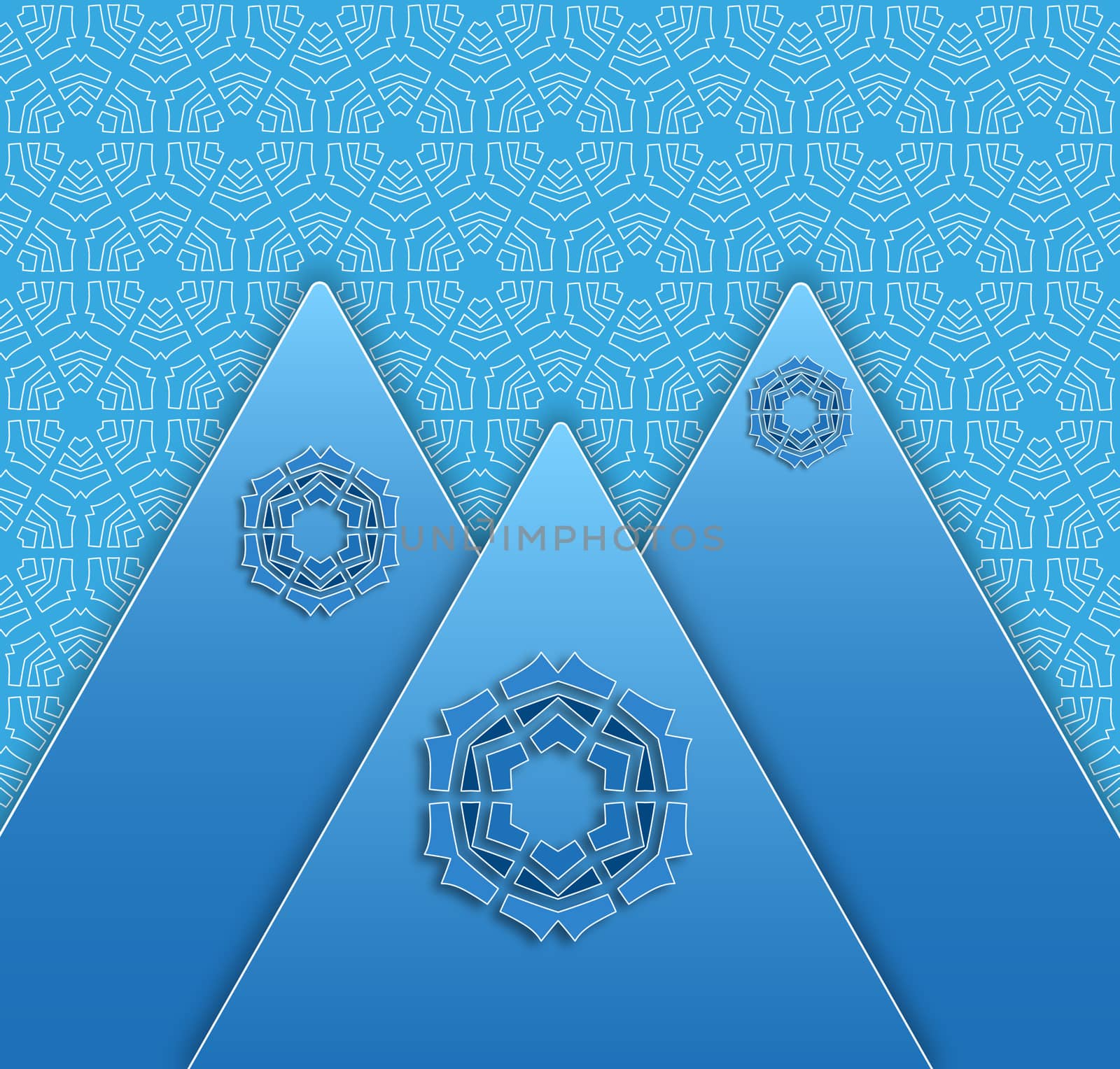 abstract winter season background with hills and snowflakes