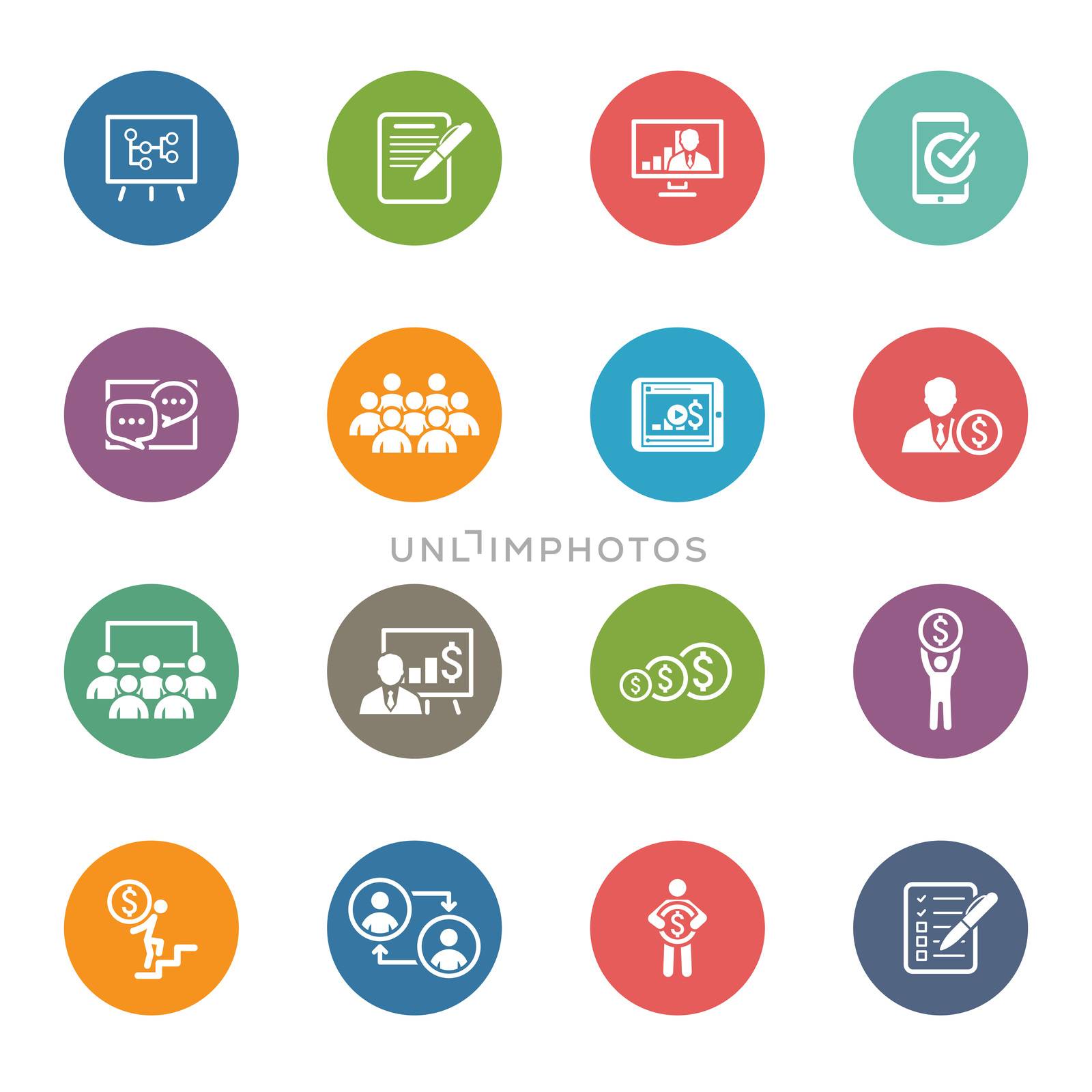 Business Coaching Icon Set. Online Learning. Flat Design. by WaD