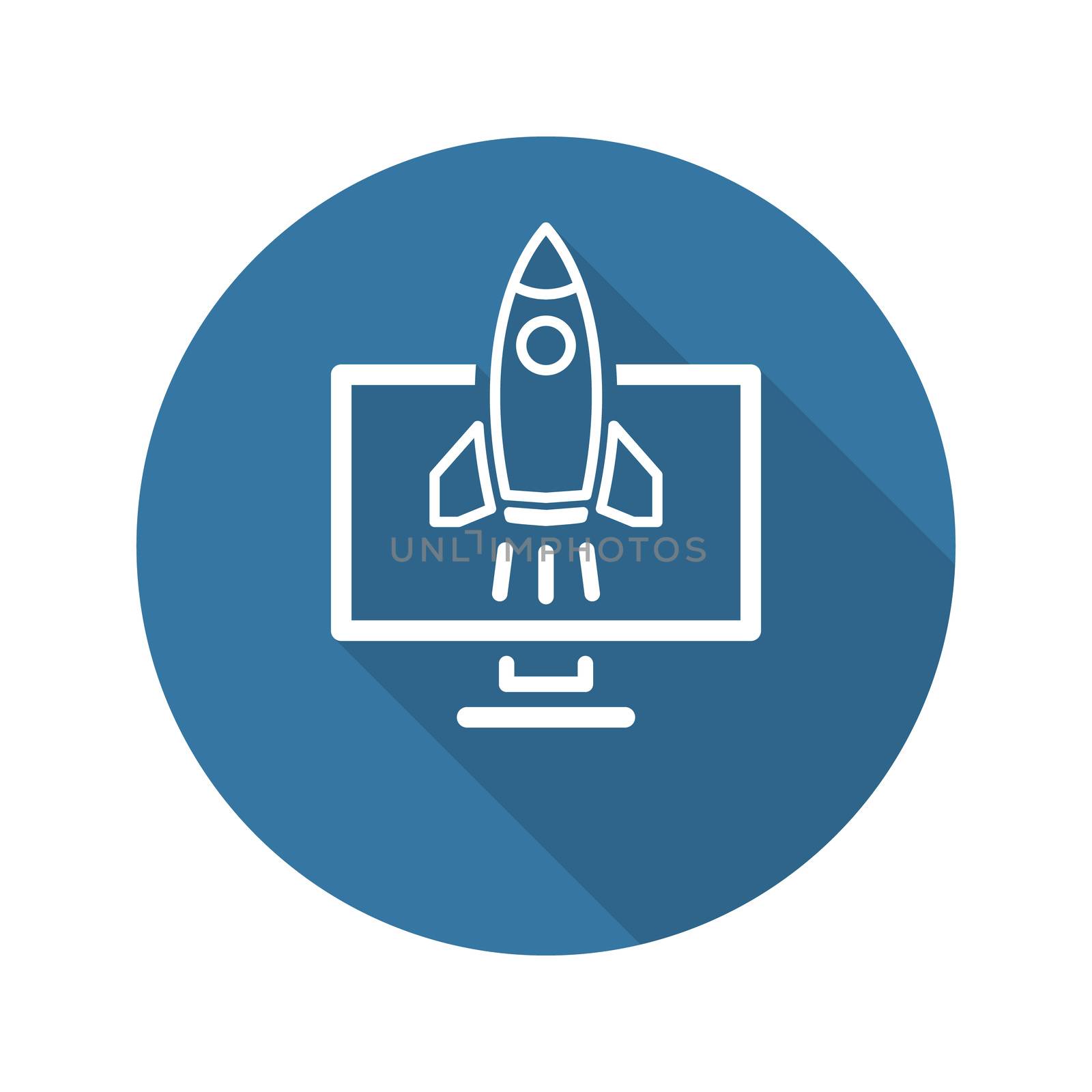 Business Start-up Icon. Concept. Flat Design. Long Shadow. Isolated Illustration. Rocket Launch.