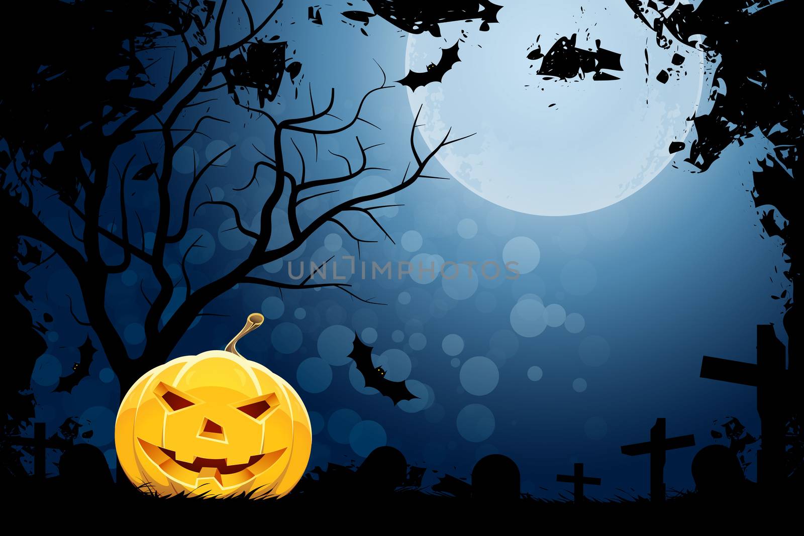 Grunge Background for Halloween Party with Pumpkins and Bats
