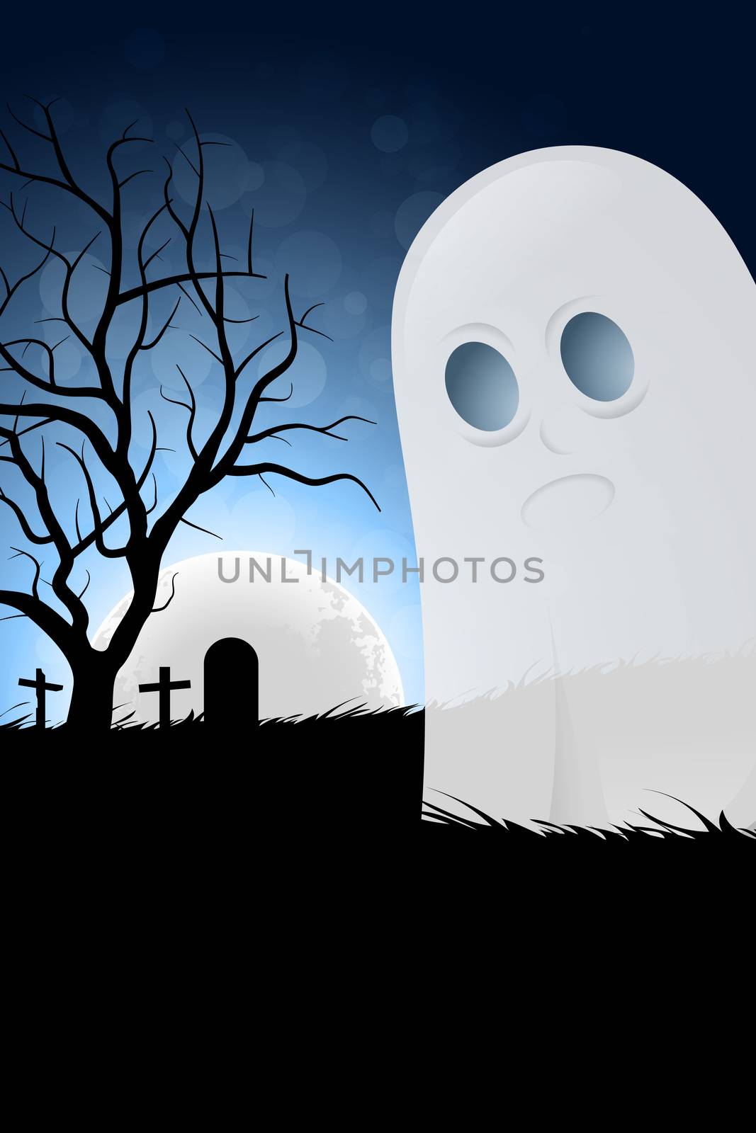 Halloween Background with Ghost and Graveyard by WaD