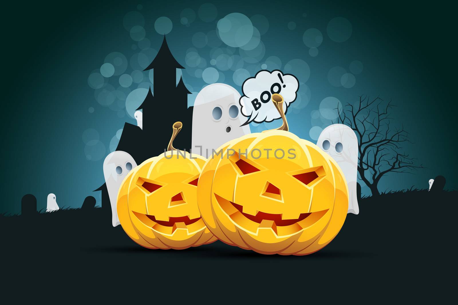 Halloween Background with Pumpkin and Ghost by WaD