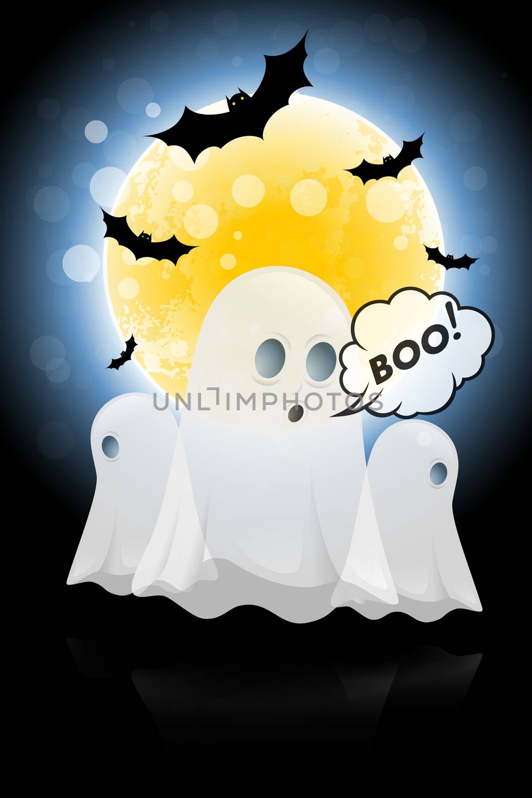 Halloween Background with Moon, Bats and Ghosts