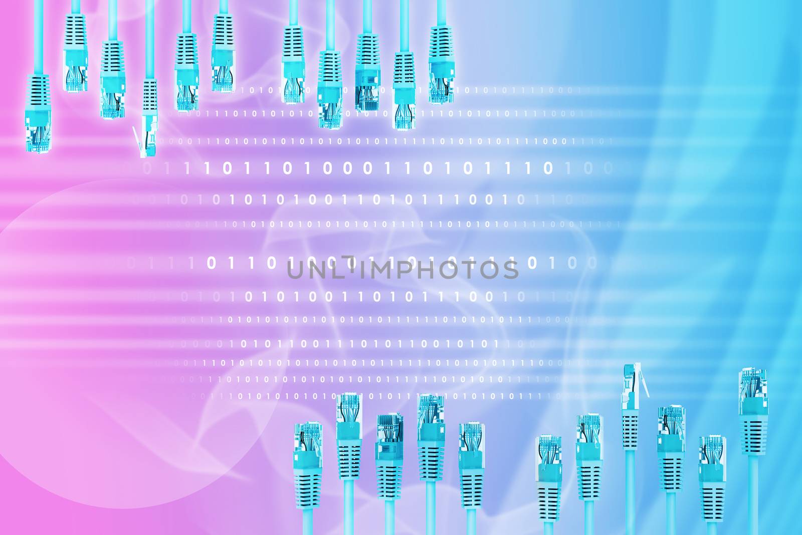 Set of computer wires on abstract colorful background with numbers