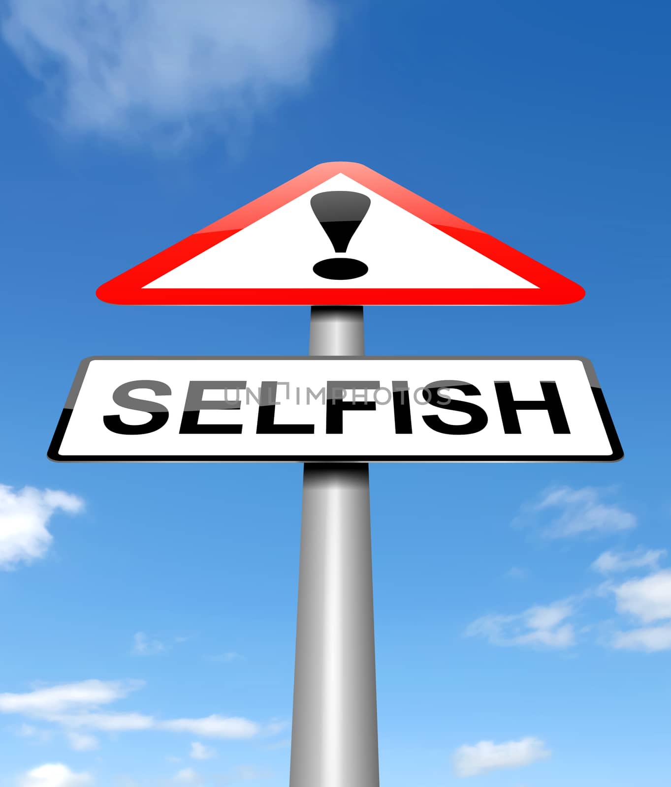 Illustration depicting a sign with a selfish concept.