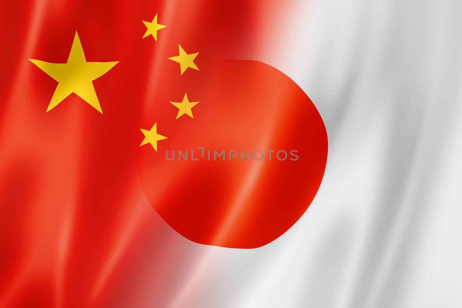 Mixed China and Japan flag, three dimensional render, illustration
