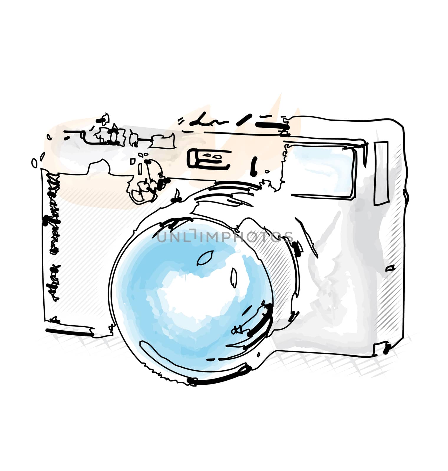 Colorful retro camera illustration in watercolor style