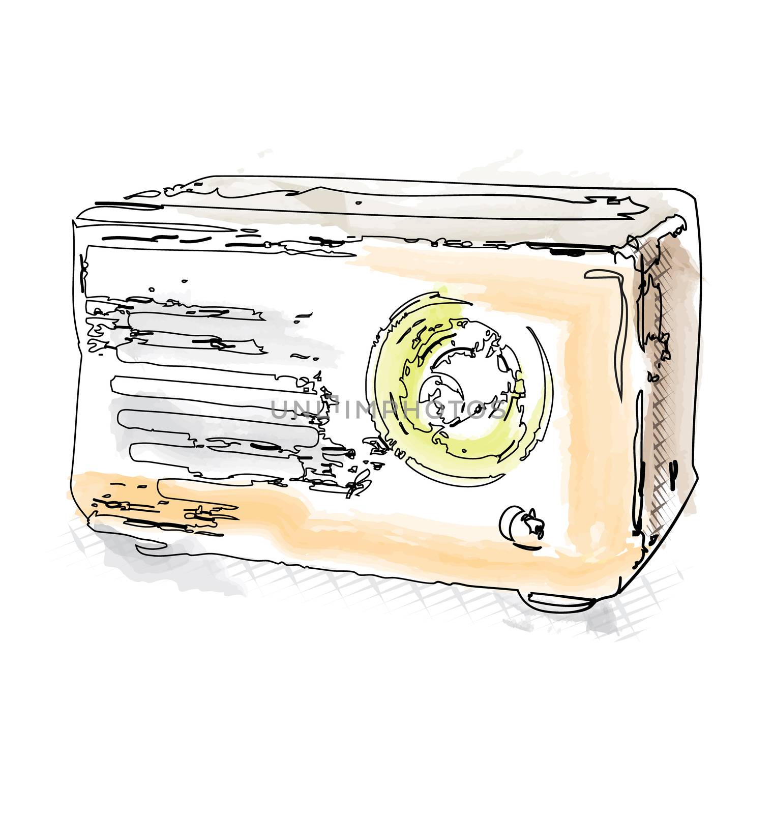 Retro radio illustration in watercolor style by stocklady