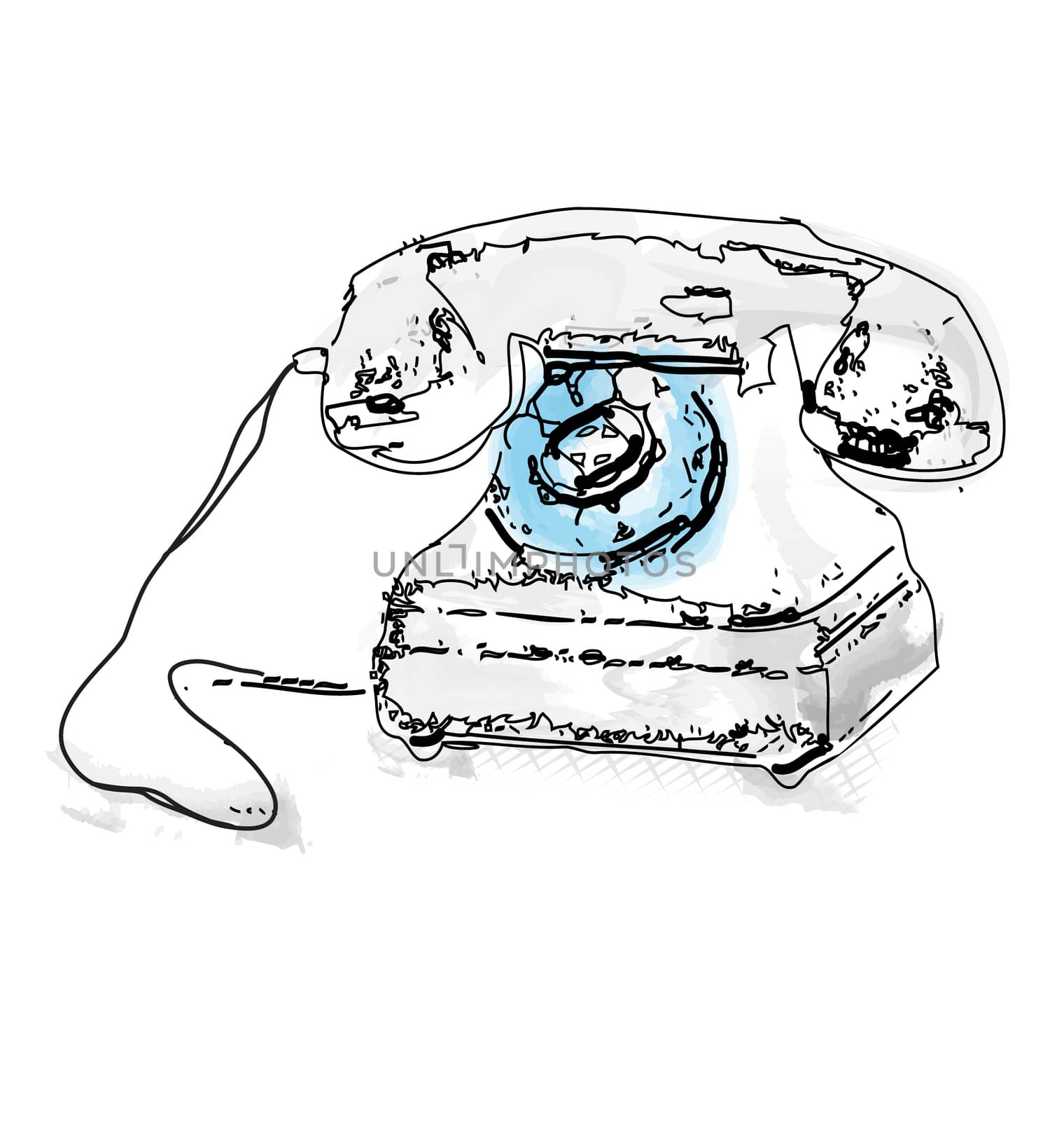 Retro telephone illustration in watercolor style by stocklady