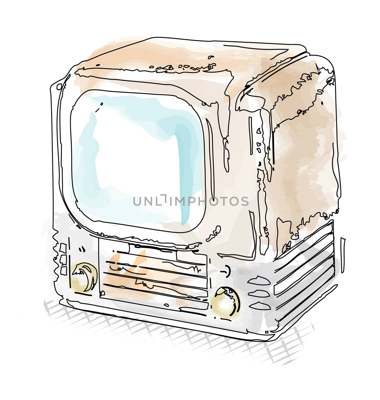 Retro TV illustration in watercolor style by stocklady