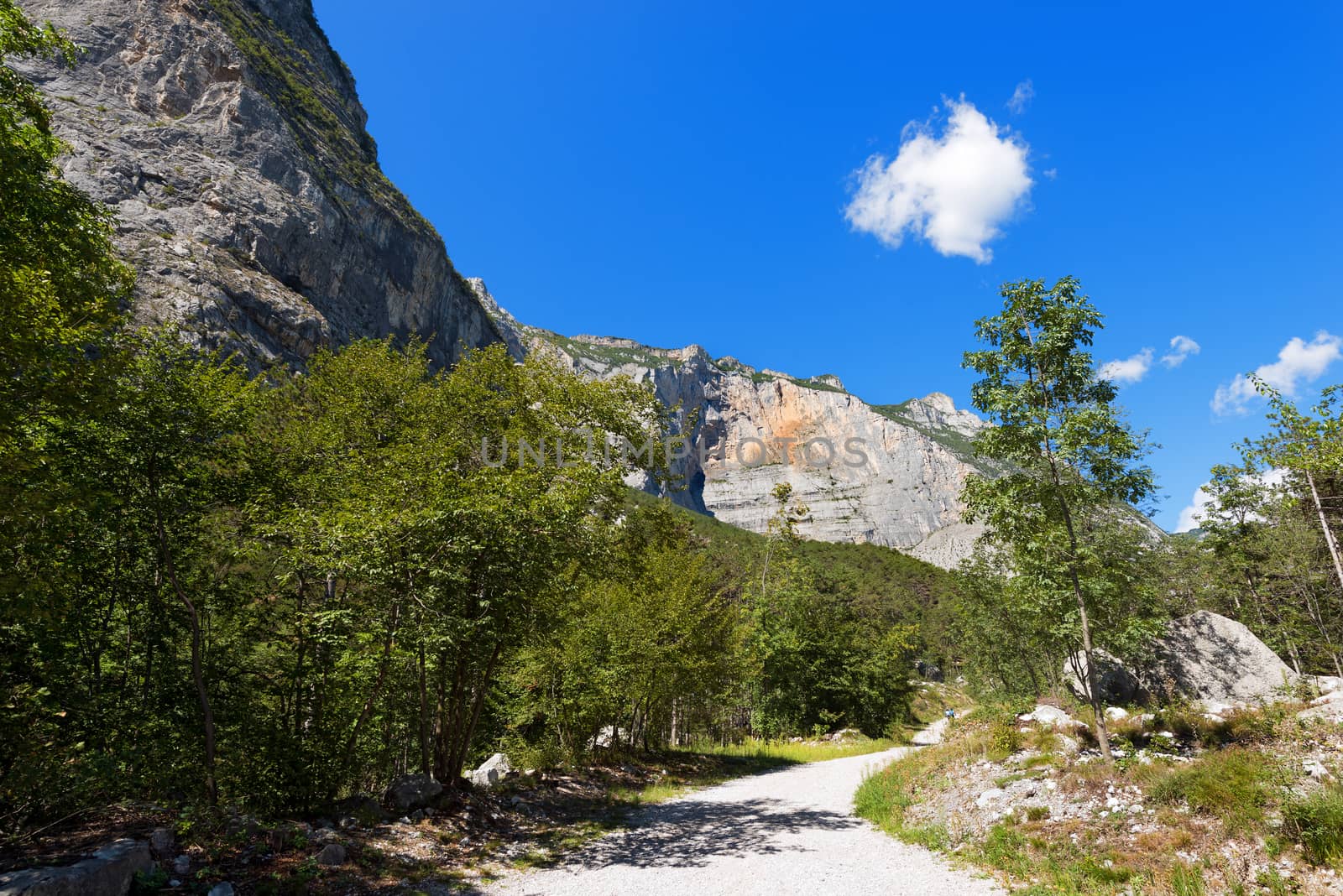 Footpath and mountain bike trail near Arco and the Garda Lake in Sarca Valley (Valle del Sarca) in Trentino Alto Adige, Italy, Europe