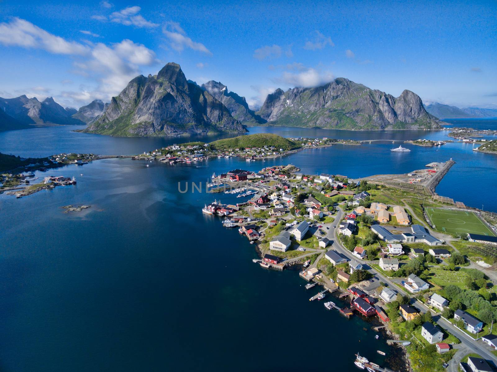 Aerial view of fishing village Reine on Lofoten islands, Norway