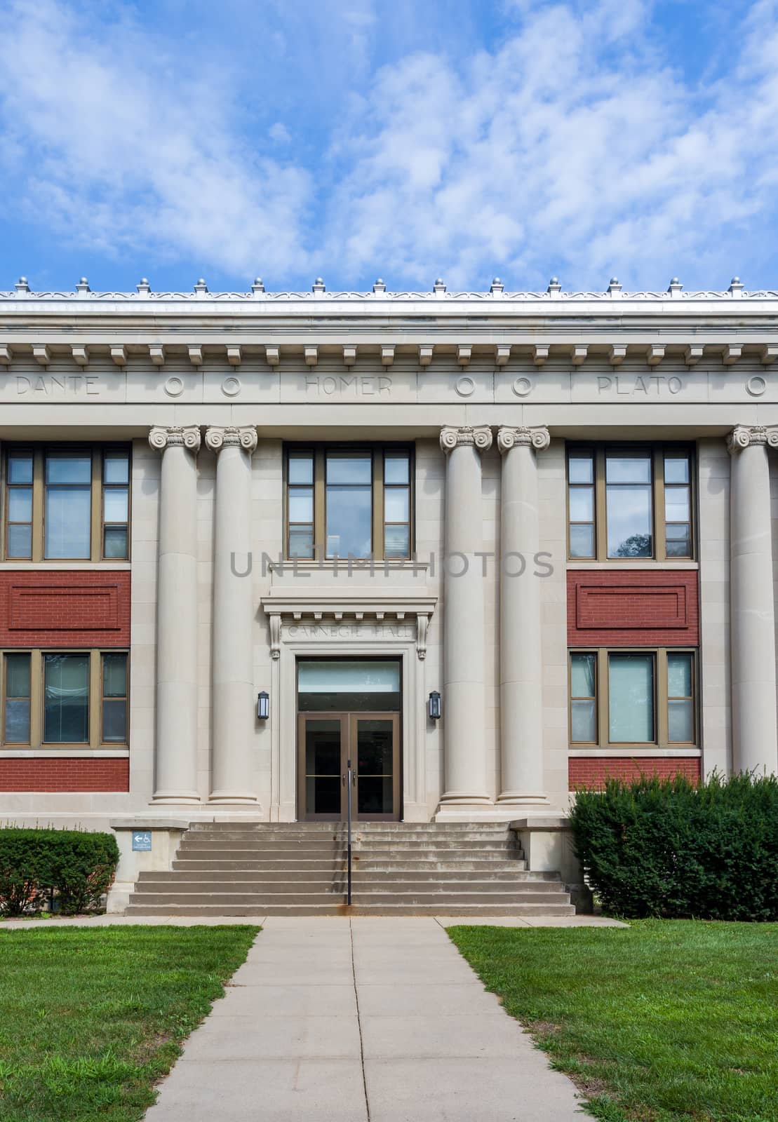 GRINNELL, IA/USA - AUGUST 8, 2015: Carnegie Hall on the campus of Grinell College. Grinnell College is a private liberal arts college  known for its rigorous academics and tradition of social responsibility.