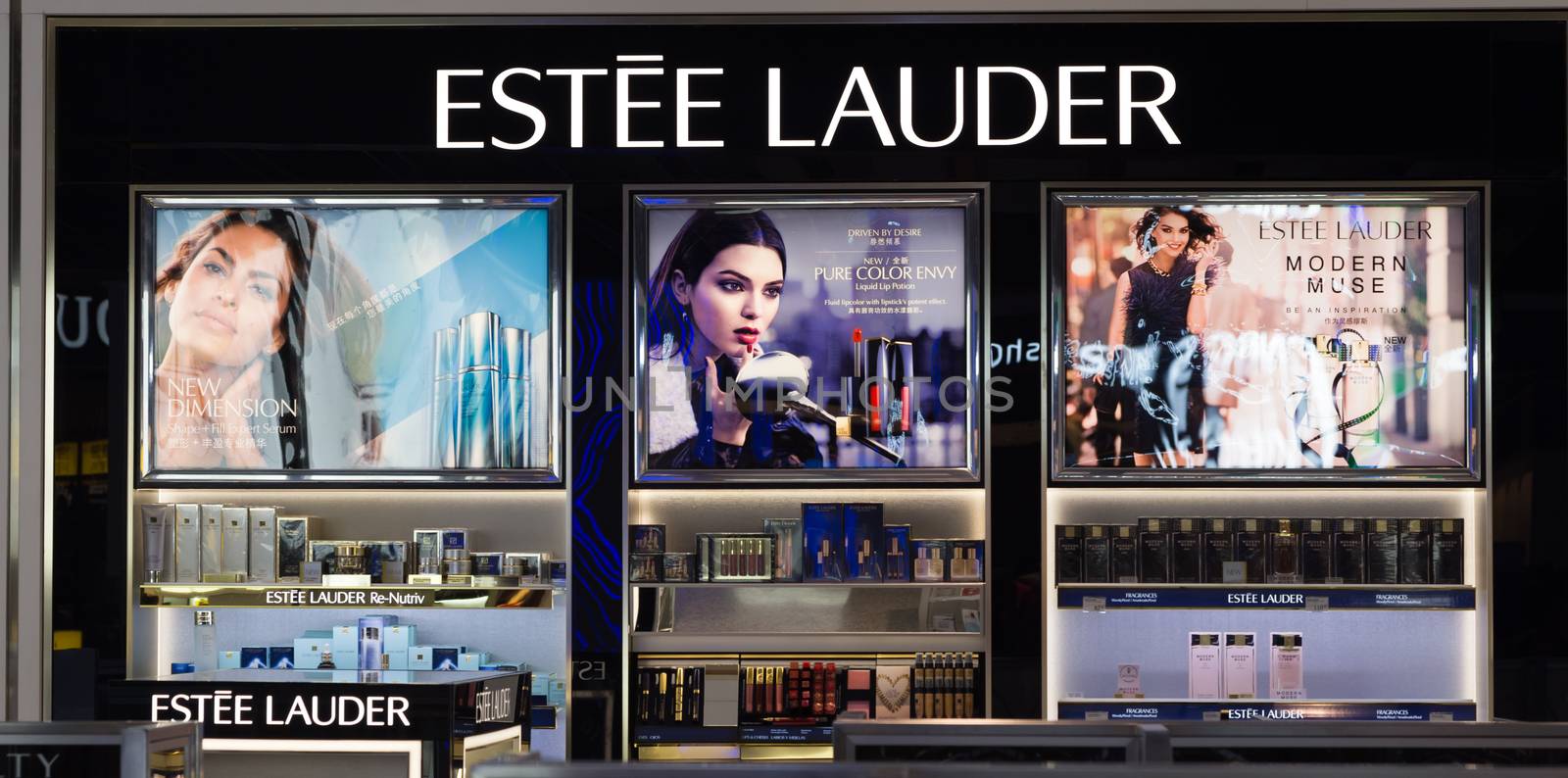 LOS ANGELES, CA/USA - AUGUST 4, 2015: Estee Lauder store display. Estee Lauder is an American manufacturer and marketer of high-end skincare, makeup, fragrance and hair care products.