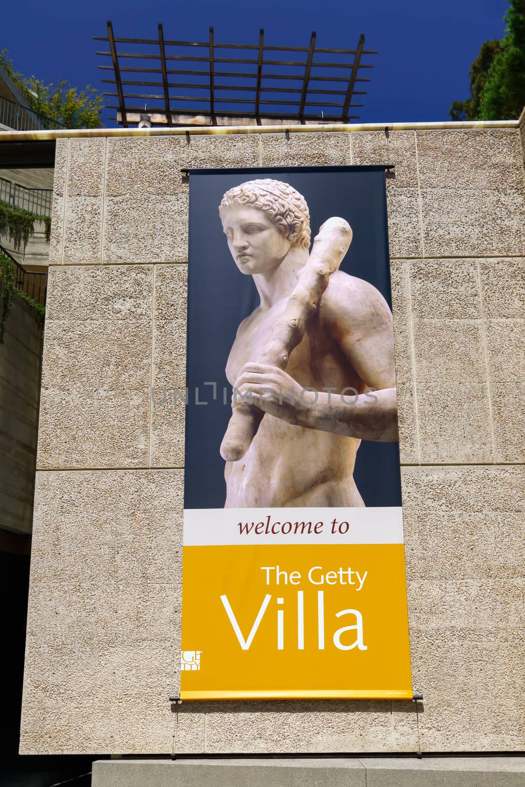PACIFIC PALISADES, CA/USA - AUGUST 23, 2015: The Getty Villa entrance. The Getty Villa is one of two locations of the J. Paul Getty Museum.