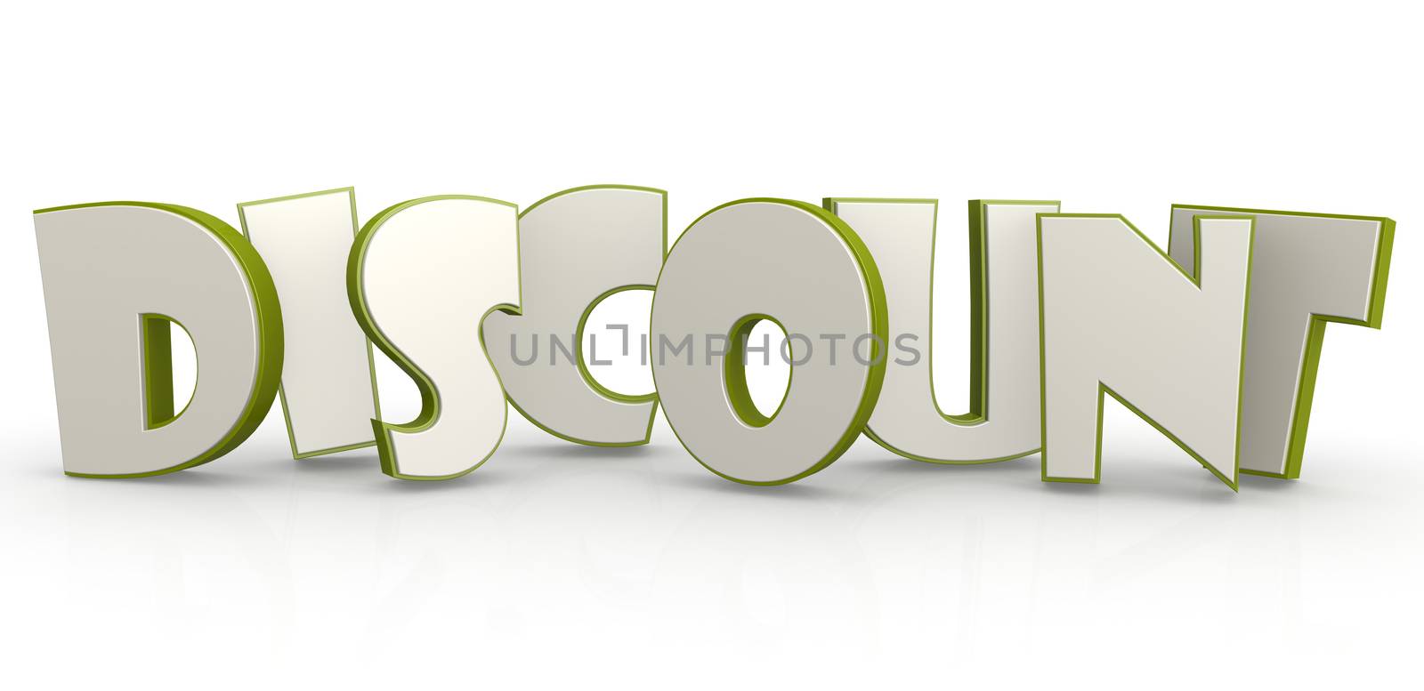 Discount word green with white background image with hi-res rendered artwork that could be used for any graphic design.