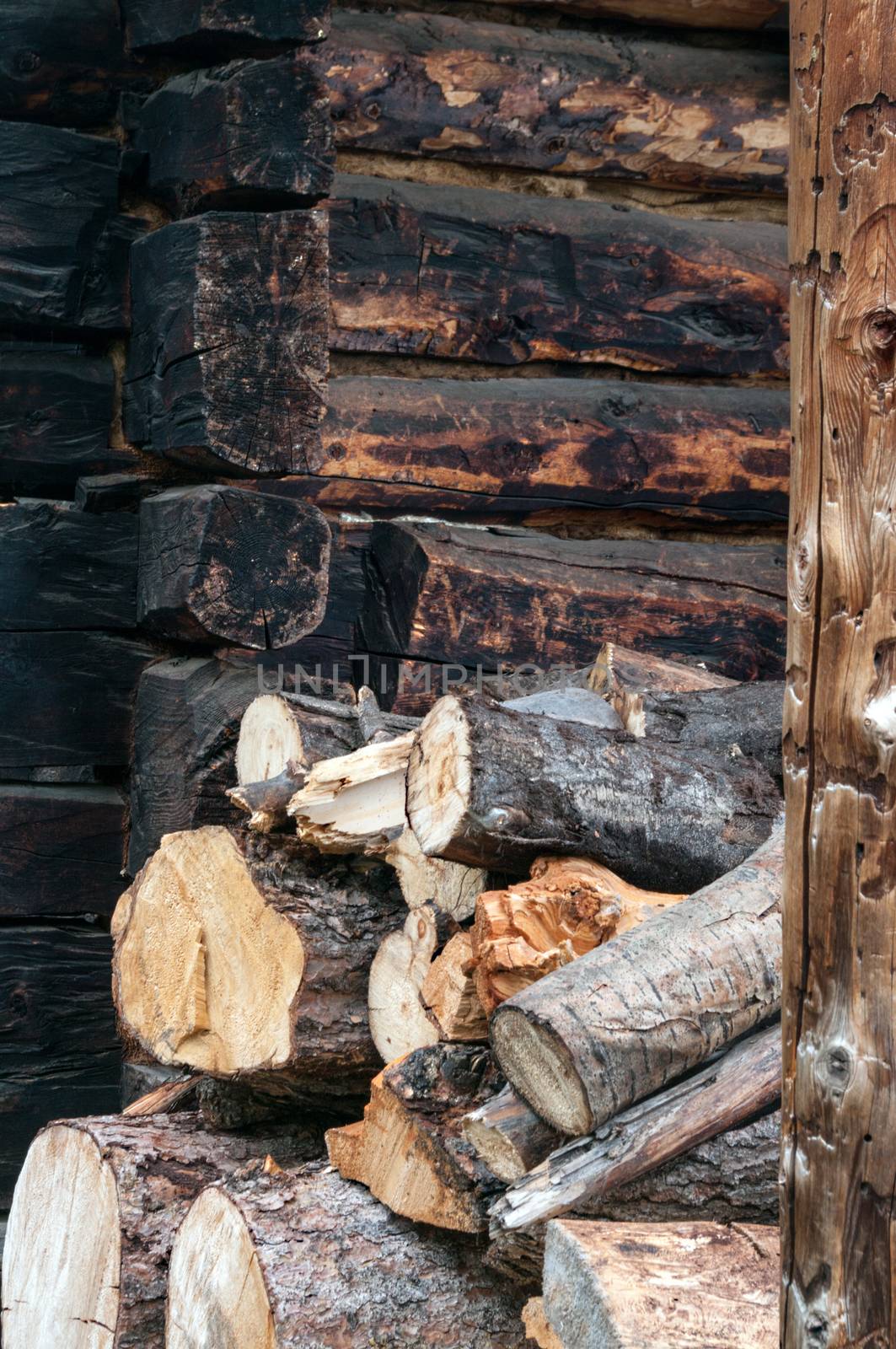 Firewood stacked at a Loghome by edcorey