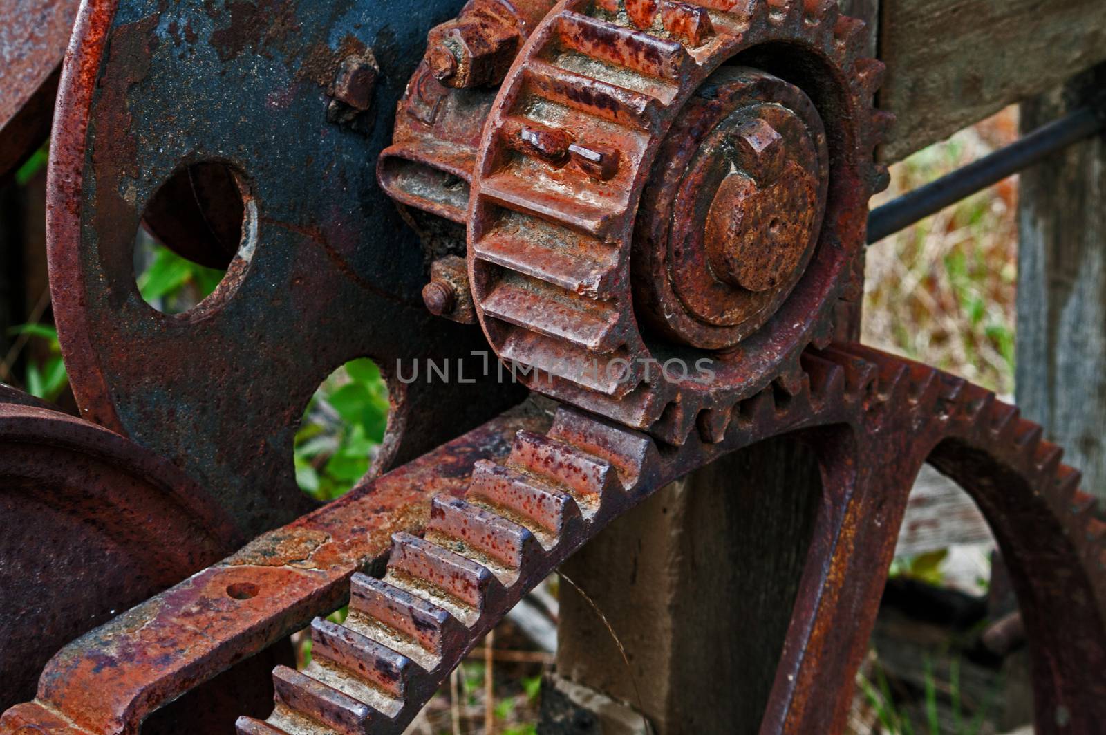 Rusted Gears left discarded in a field