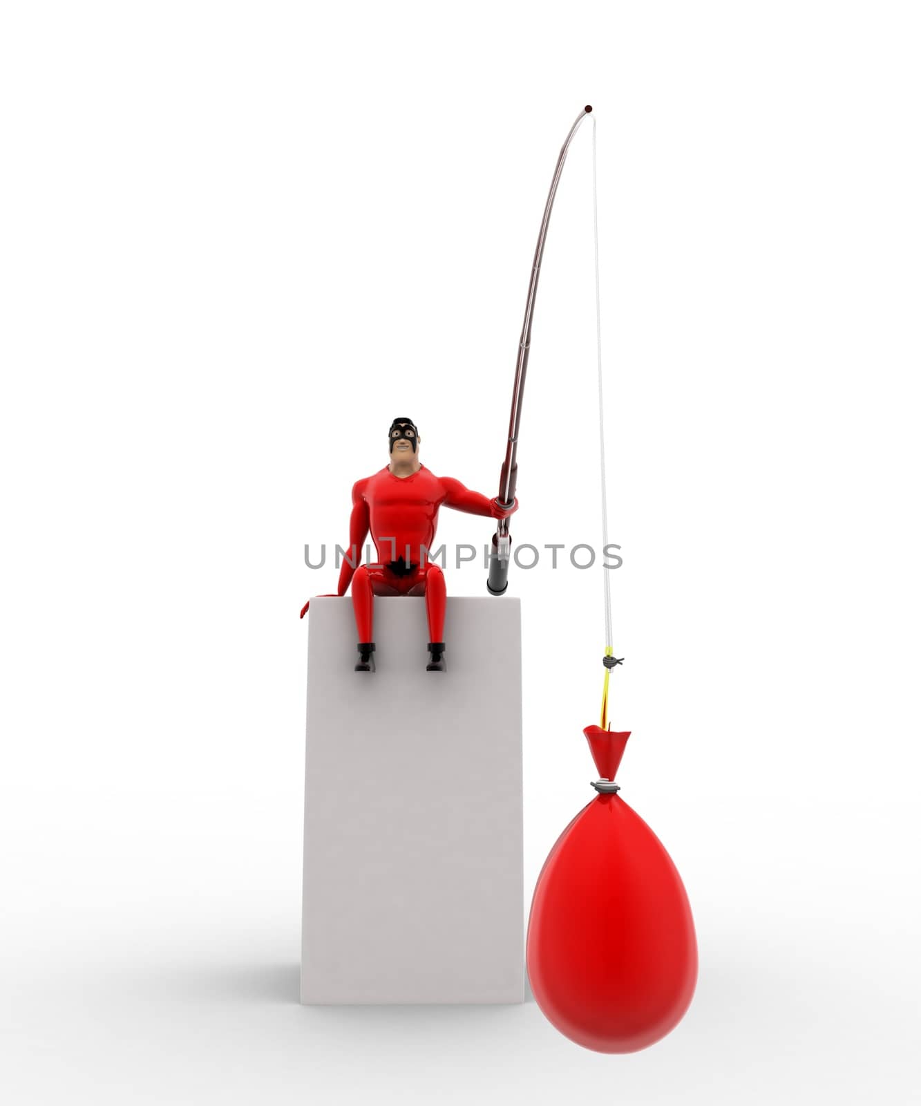 3d superhero holding fishing rod with balloon concept by touchmenithin@gmail.com