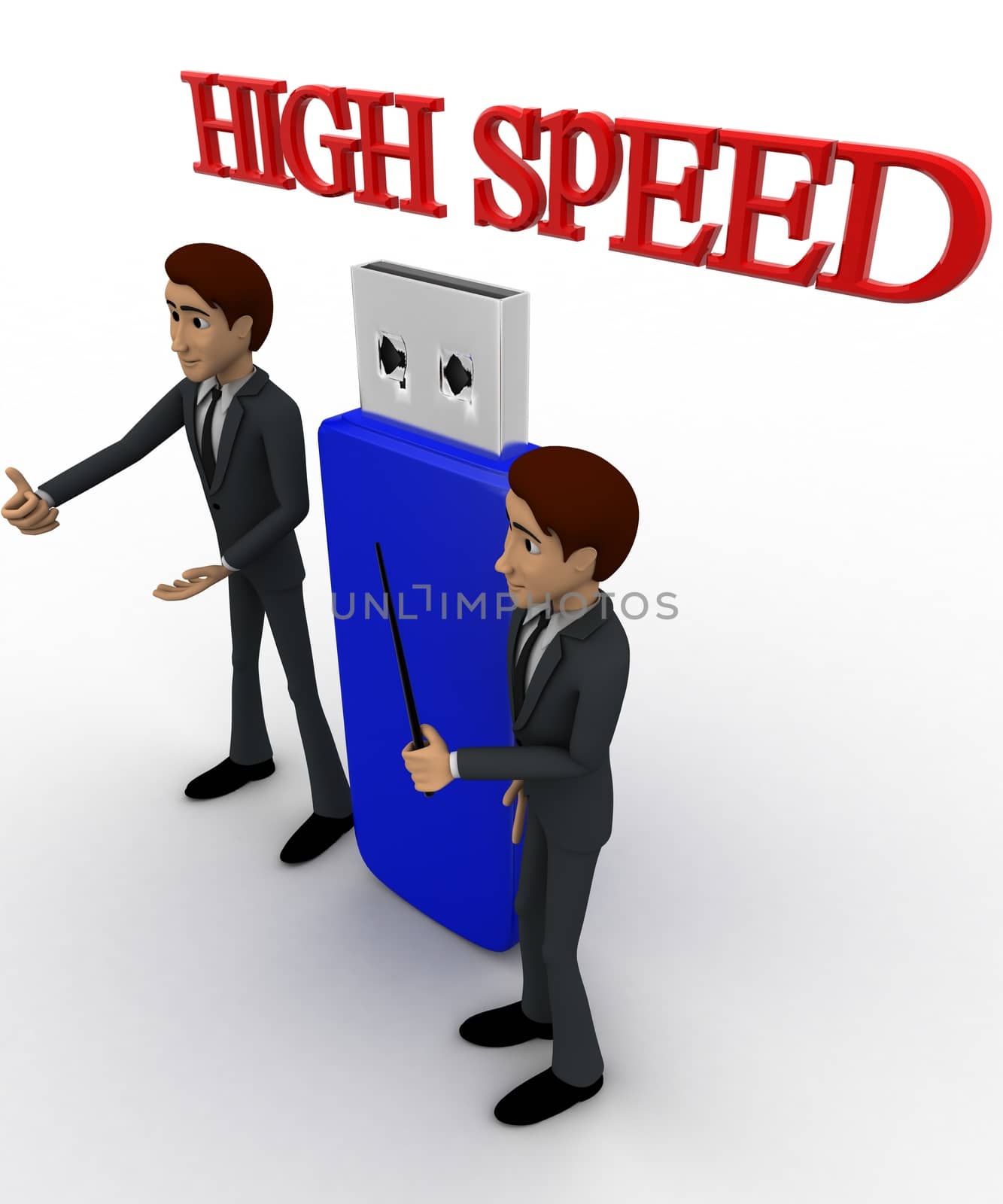3d man high speed usb concept on white background, top      angle view