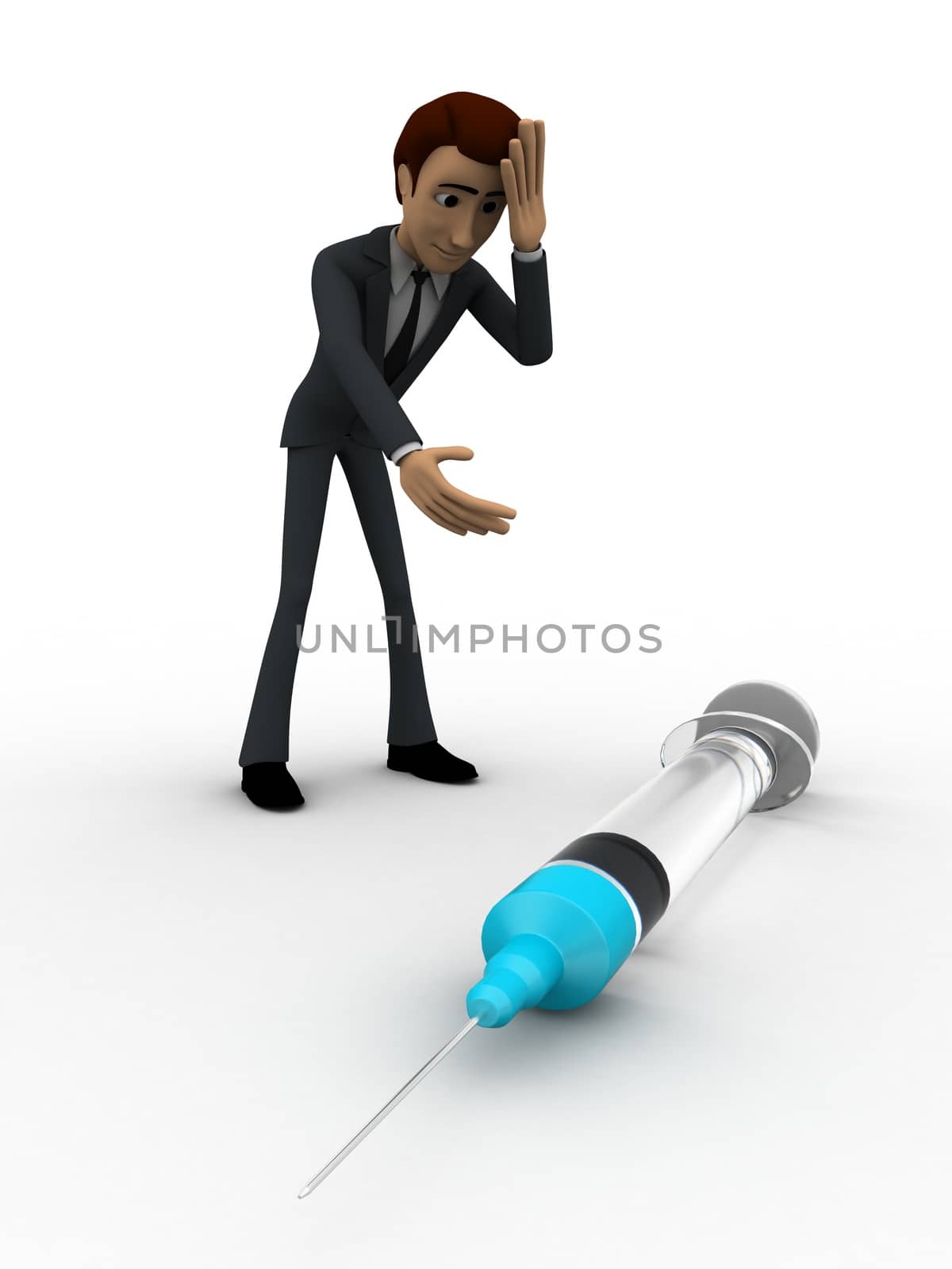 3d man looking worried while looking at injection concept by touchmenithin@gmail.com