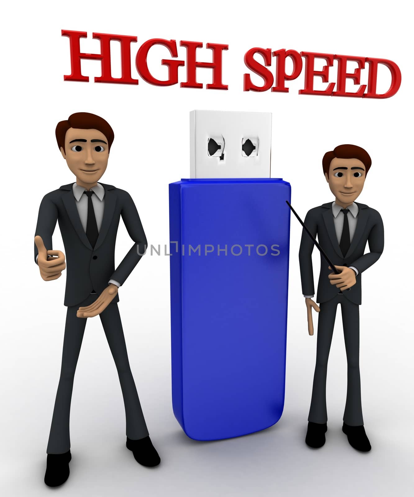 3d man high speed usb concept on white background, front    angle view