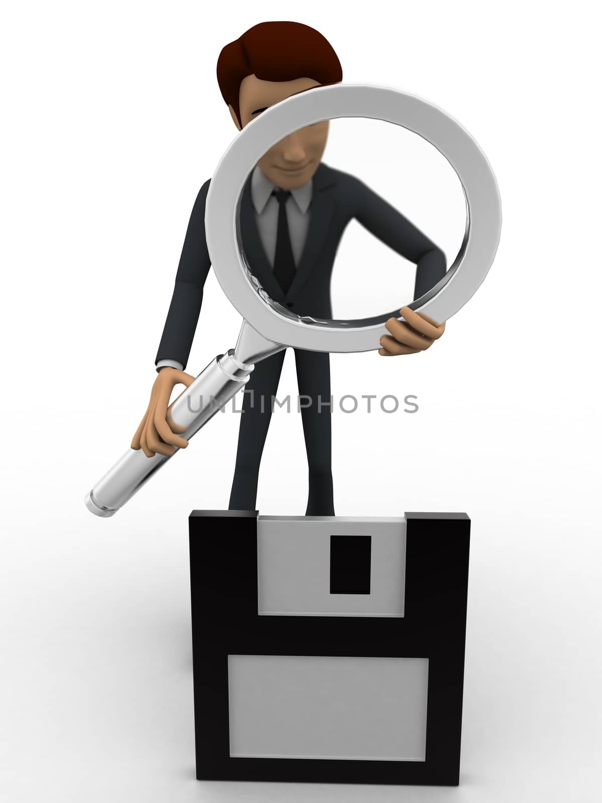 3d man download on flopdisk concept on white background, front    angle view