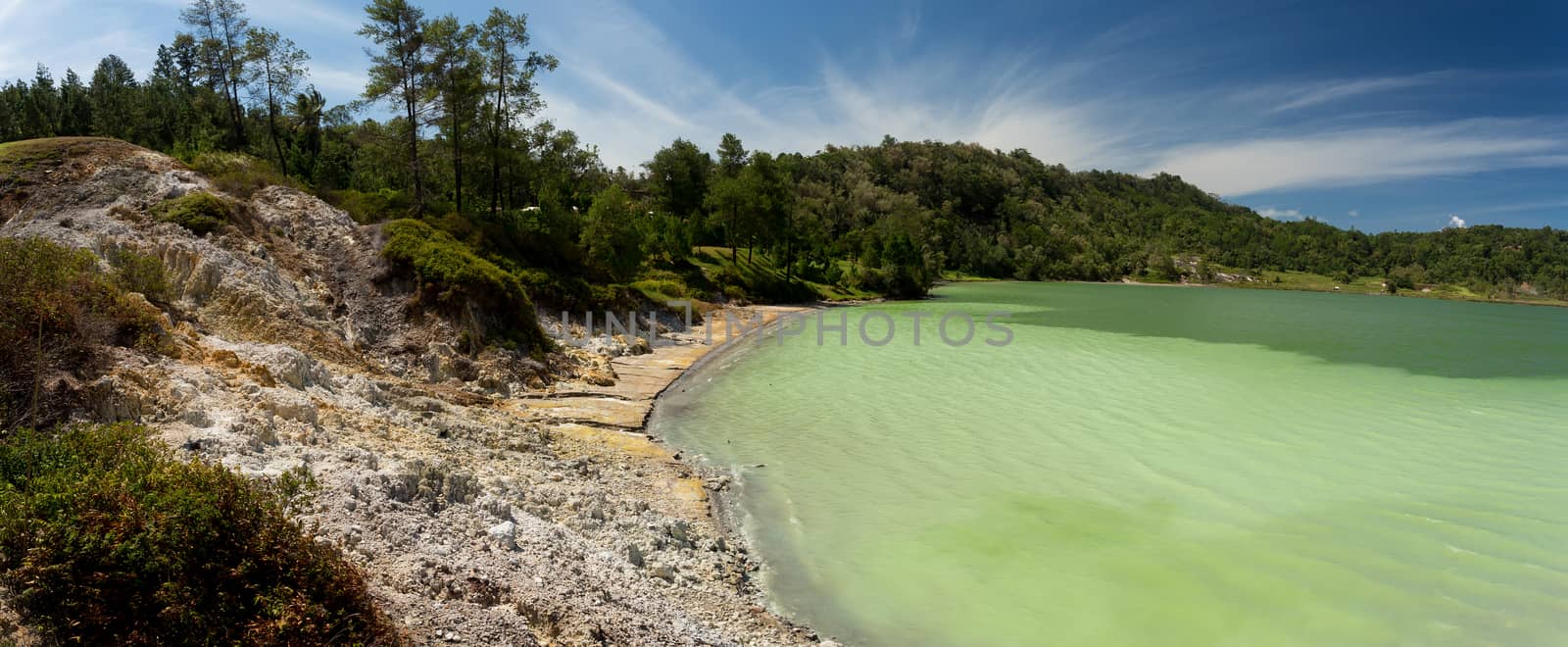 wide panorama of sulphurous lake - danau linow indonesia by artush
