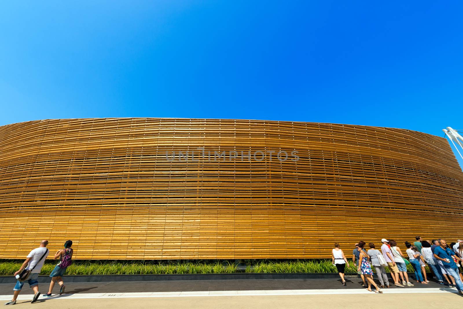 MILAN, ITALY - AUGUST 31, 2015: Ireland pavilion at Expo Milano 2015, universal exposition on the theme of food, in Milan, Lombardy, Italy, Europe