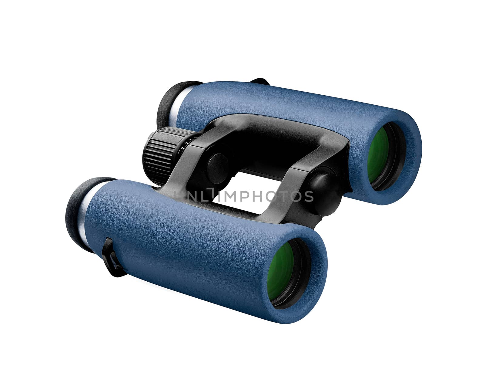 Blue binoculars on white background