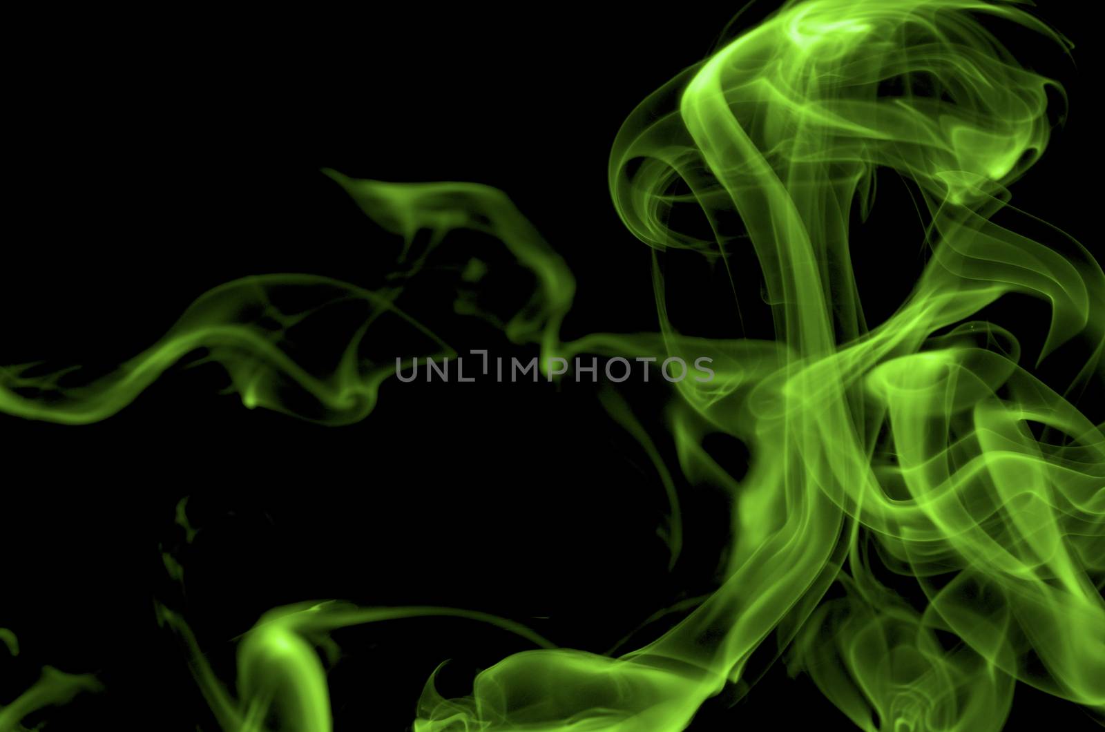Abstract Light Green Smoke Figures on Black background