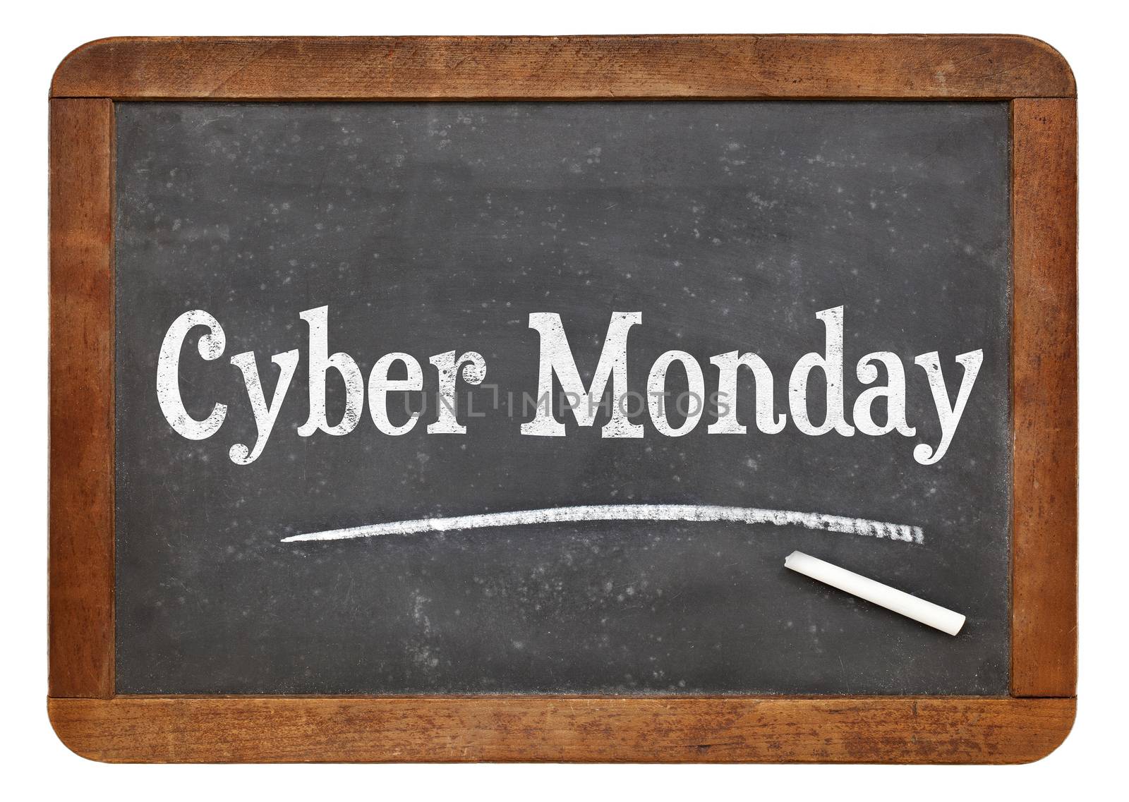 Cyber Monday sign - white chalk text on an isolated  vintage slate blackboard - internet shopping concept