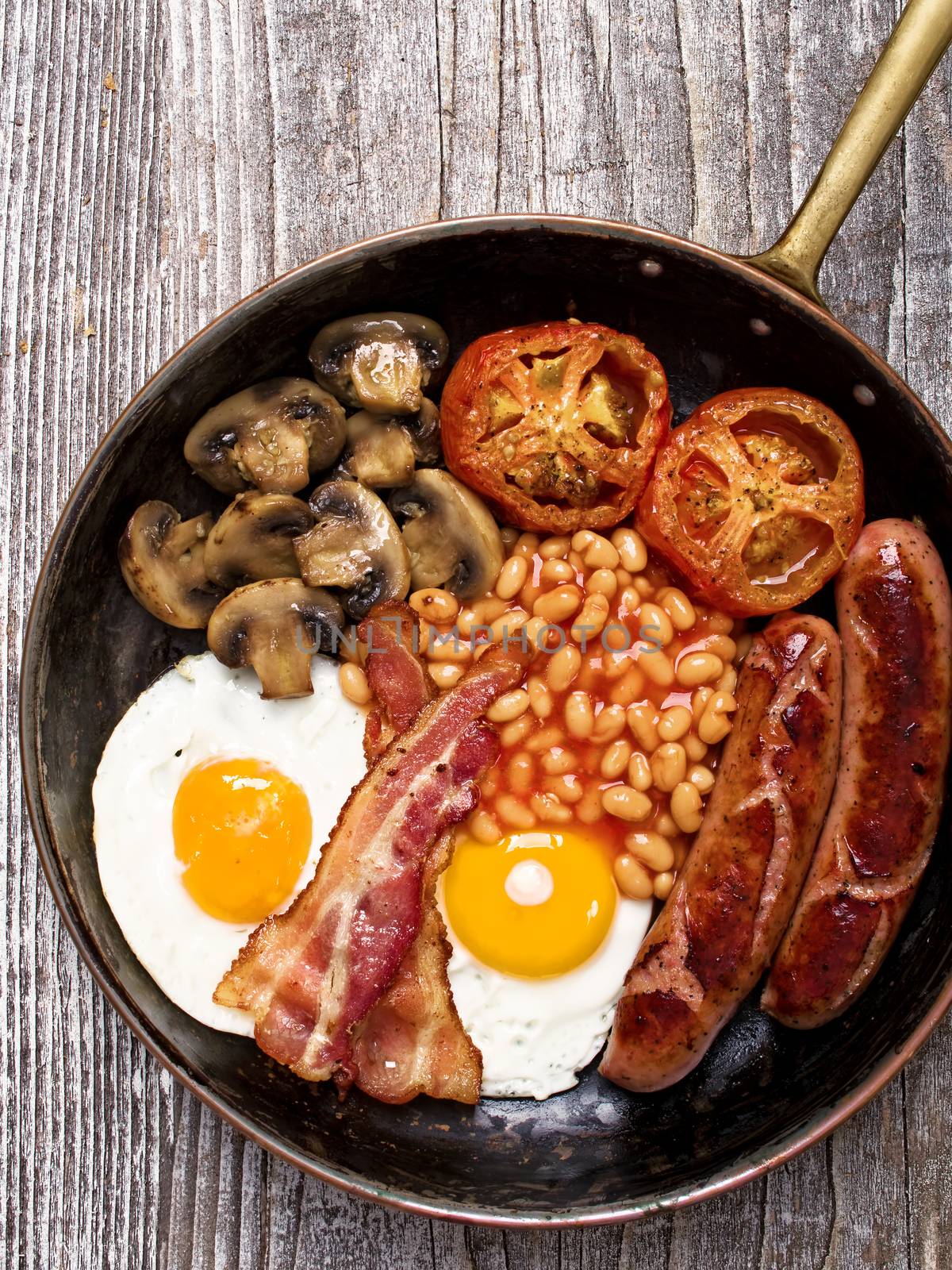 close up of rustic full english breakfast