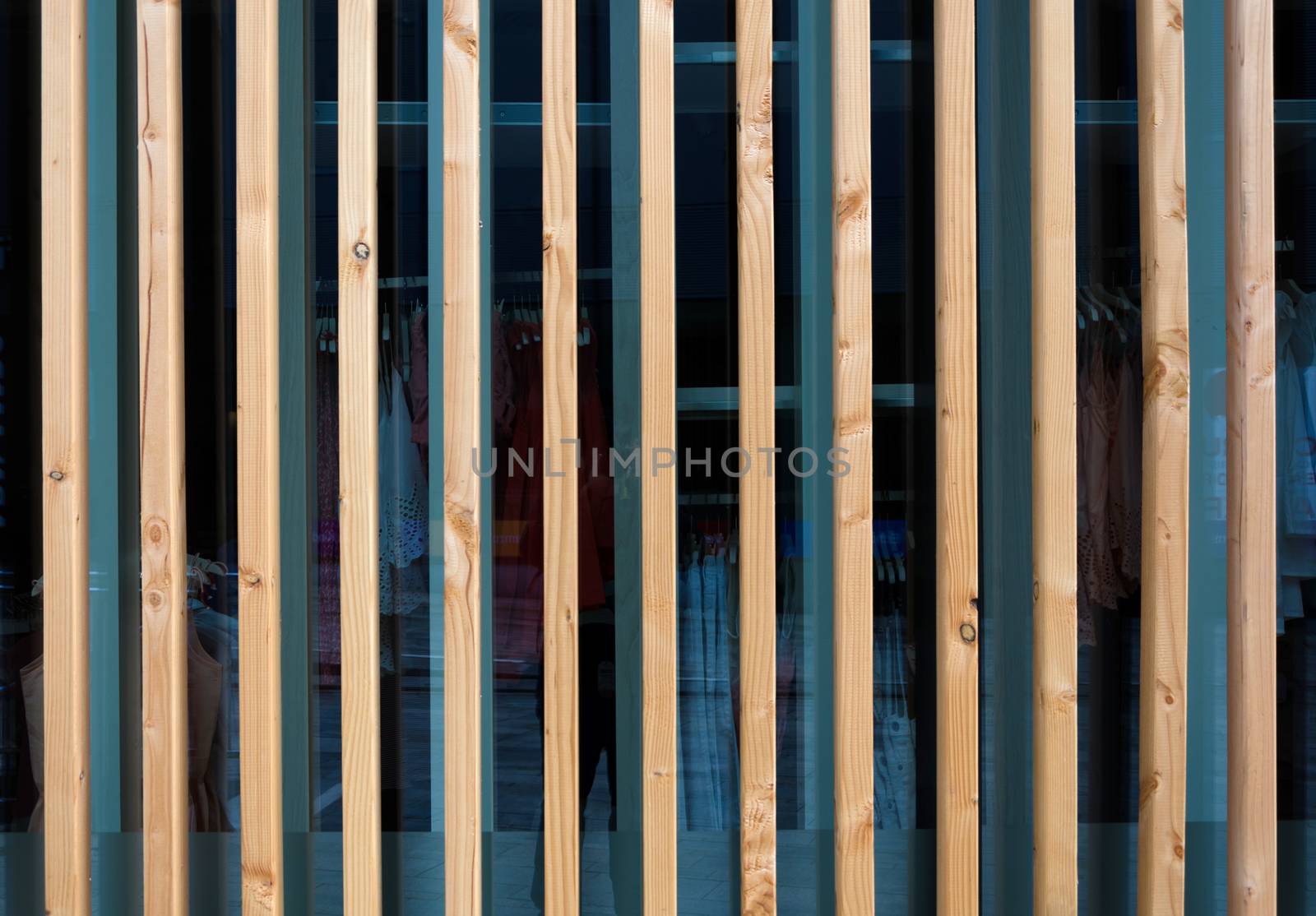 Vertical wooden fin facade of modern building