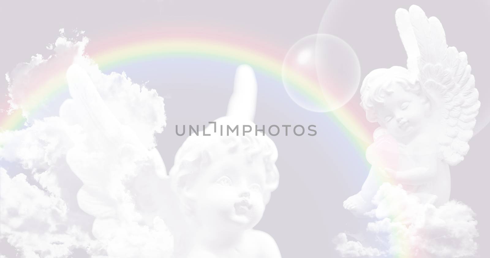 White Angels on the sky with rainbow by stellar