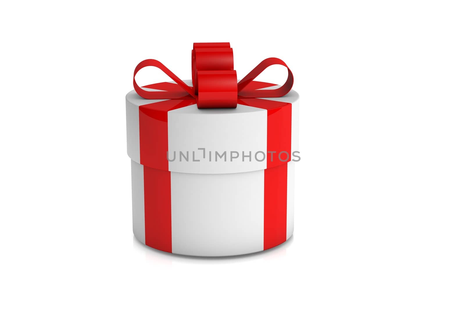 one white  gift box with red ribbon isolated on white background