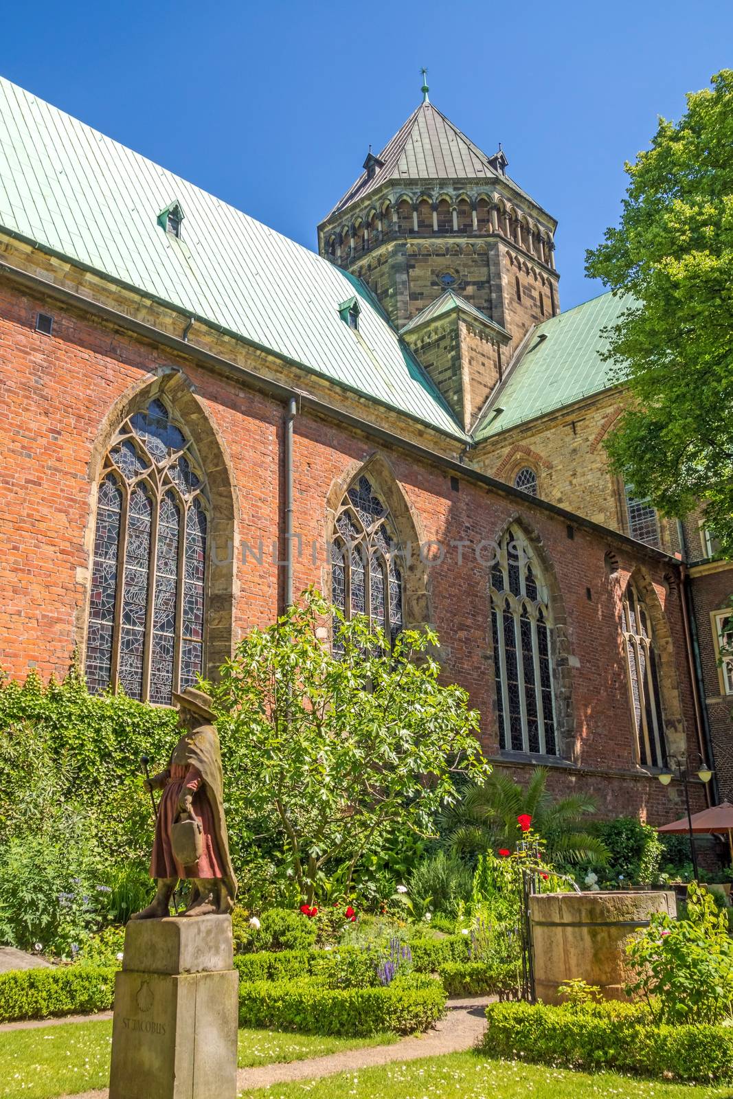 Bremen, Germany - June 7, 2014: View of the patio with garden of Sankt Petri Cathedral