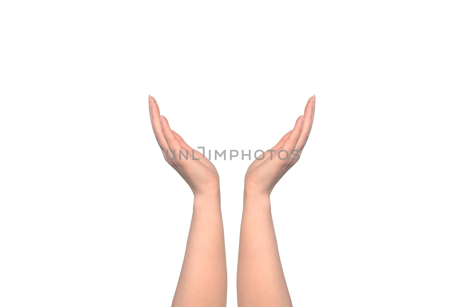 Woman's healing hands isolated on white background