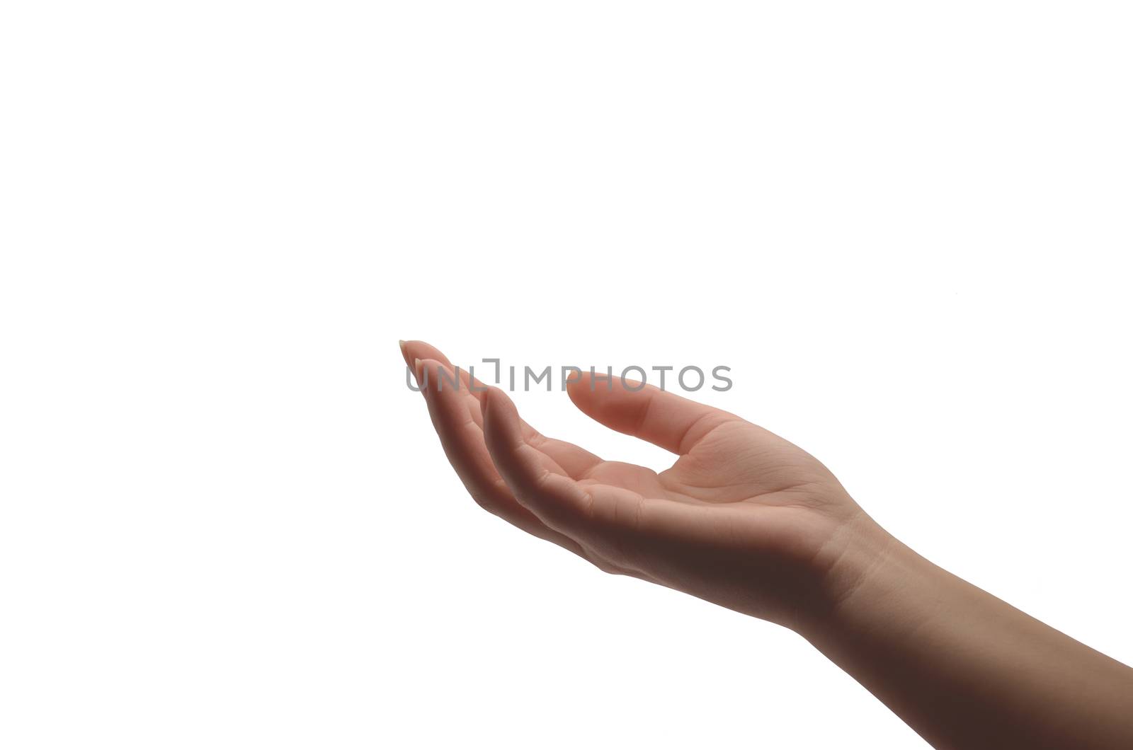 Woman's healing hand isolated on white background