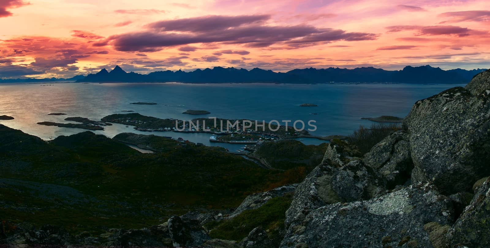 Beautiful panoramic landscape Lofoten Islands in Norway
