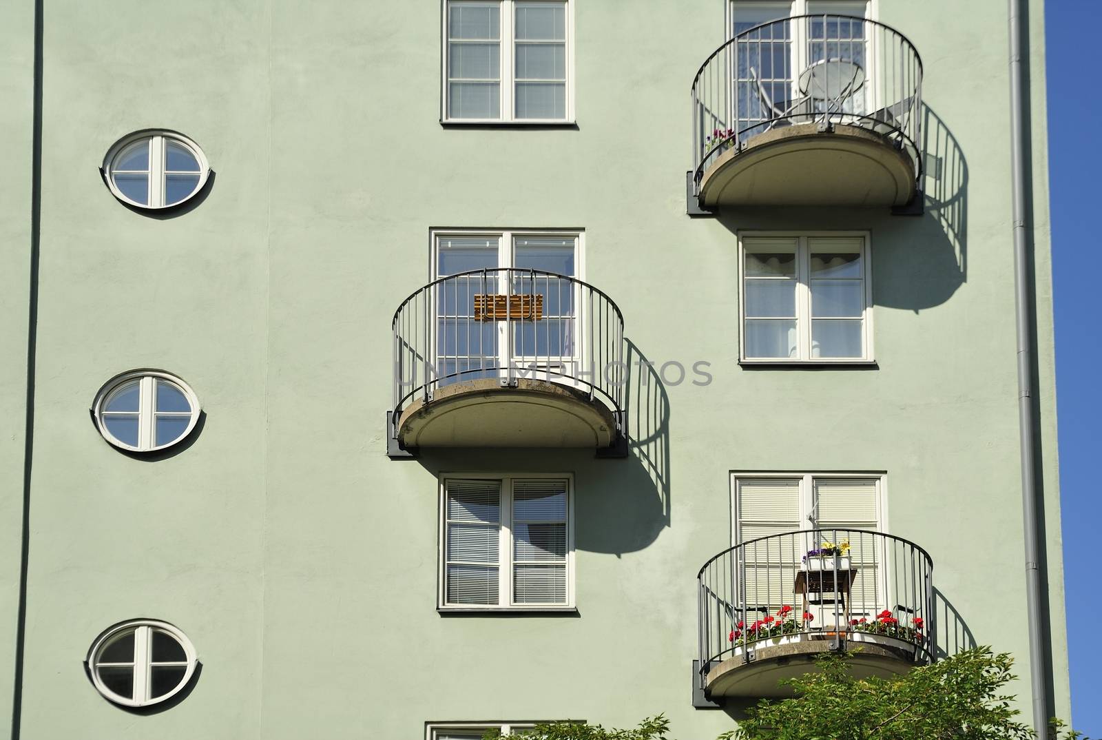 Swedish apartment Block in summer.